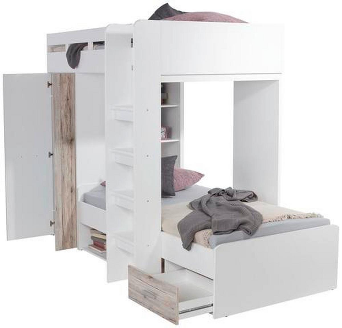 Stauraumbett Max 90x200 - Eichefarben/Weiß, KONVENTIONELL, Holzwerkstoff (269/180/115cm)