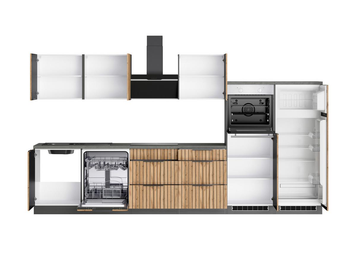 Küchenblock Liverpool Graphit/eiche Dekor B: 360 Cm - Schieferfarben/Eiche Wotan, Basics, Holzwerkstoff (360cm) - Held