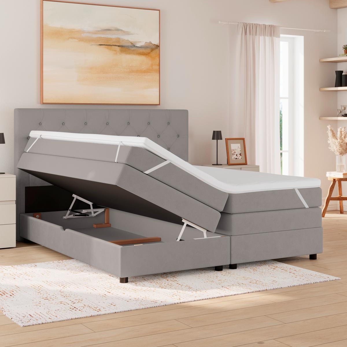 Boxspringbett Elio Silberfarben 180x200 Cm H2 - Silberfarben/Schwarz, ROMANTIK / LANDHAUS, Textil (184/121/212cm) - James Wood