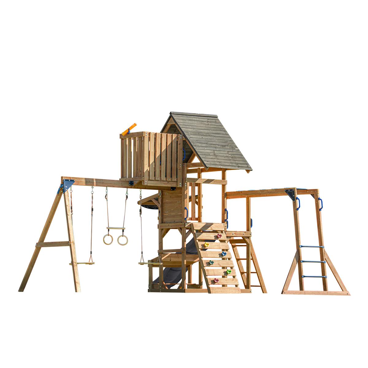 Spielturm Mit Rutsche Grau - Anthrazit/Braun, Basics, Holz/Kunststoff (482/500/338cm) - Ambia Garden