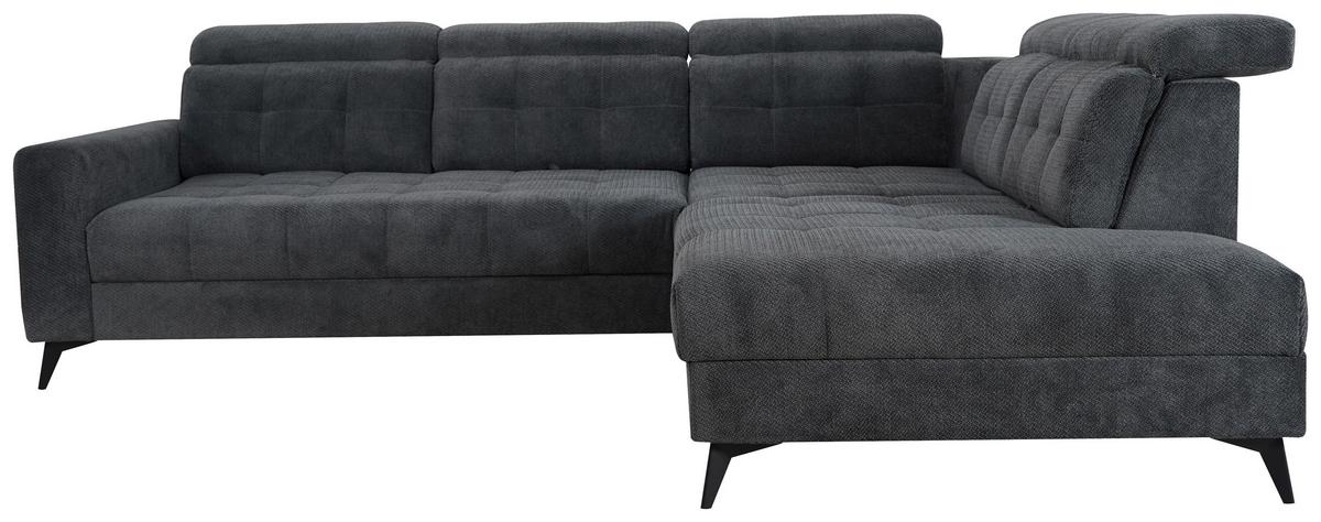 Ecksofa Barletta New Dunkelgrau, Lf: 146x227 cm - Dunkelgrau/Schwarz, ROMANTIK / LANDHAUS, Textil (289/228cm) - Luca Bessoni