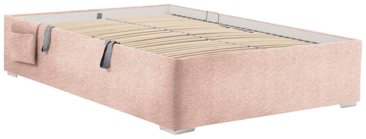 Posteľ Remi s bočnicami 140x200, poťah ružový - prírodná farba/ružová, Konventionell, drevo/textil (140/200cm)