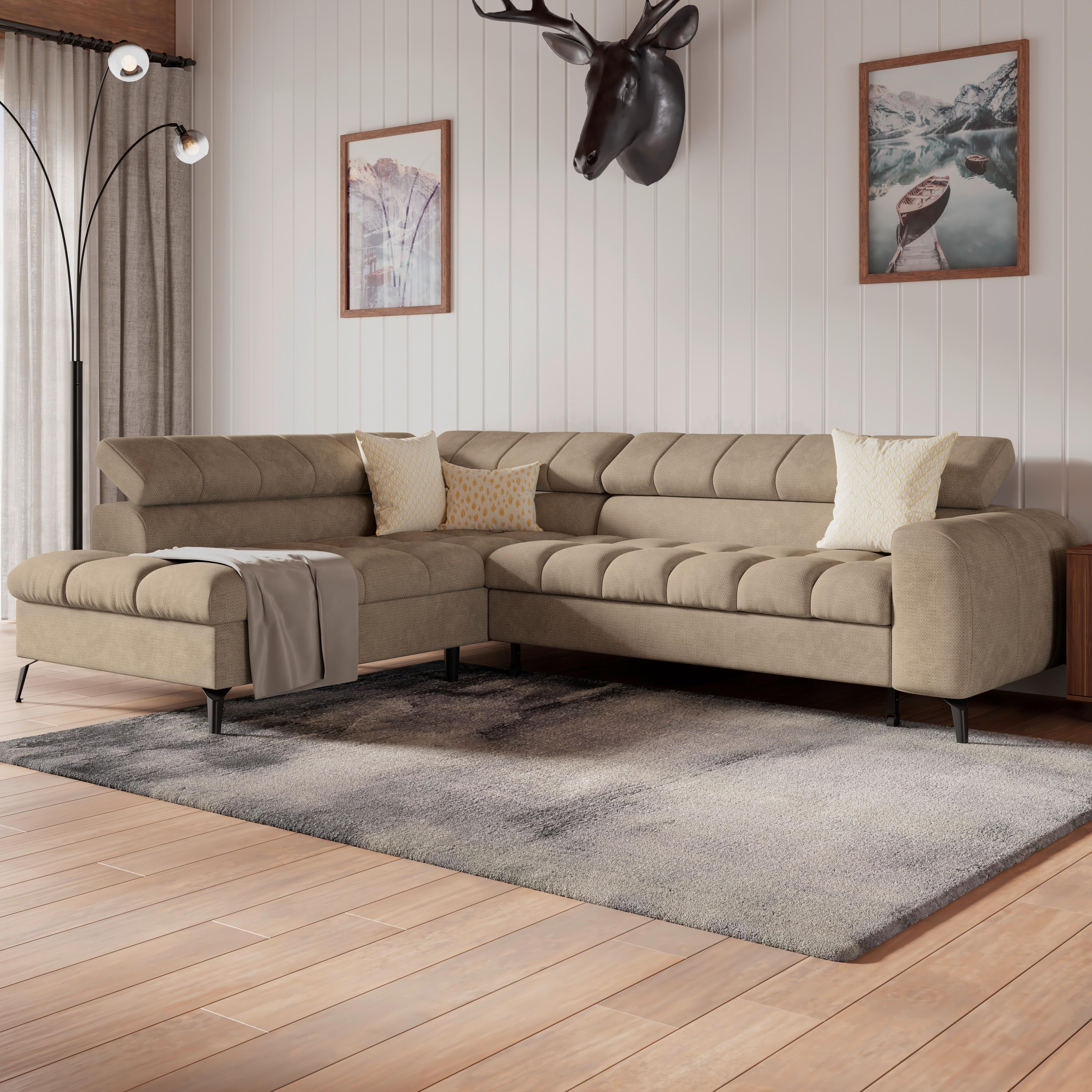 Ecksofa Volf Links New Beige, S: 203x261 cm - Beige/Schwarz, Trend, Kunststoff/Textil (203/261cm)