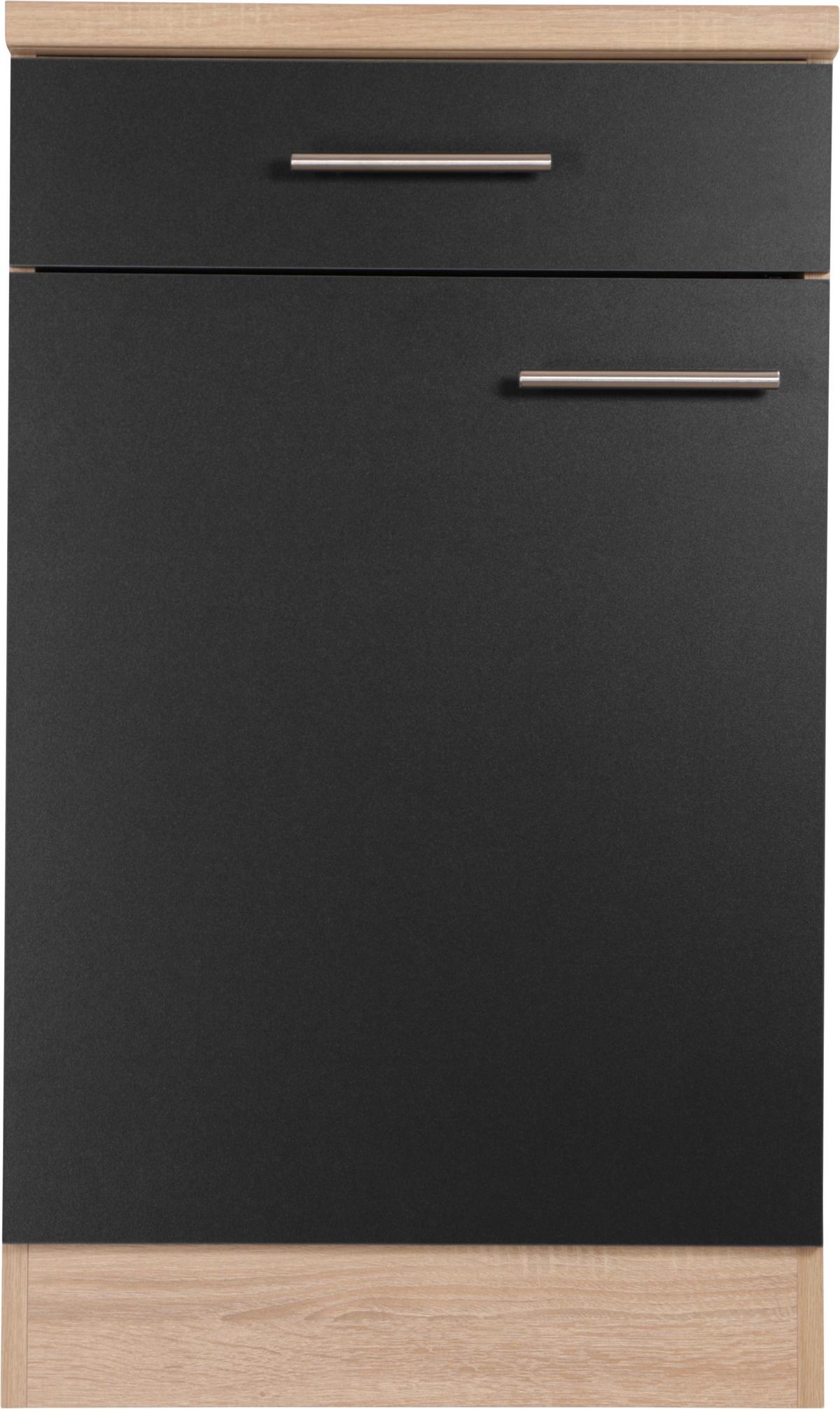 Küchenunterschrank Merle Schwarz, Eiche Dekor B:50cm - Eichefarben/Schwarz, Basics, Holzwerkstoff (50/84,8/60cm) - Respekta