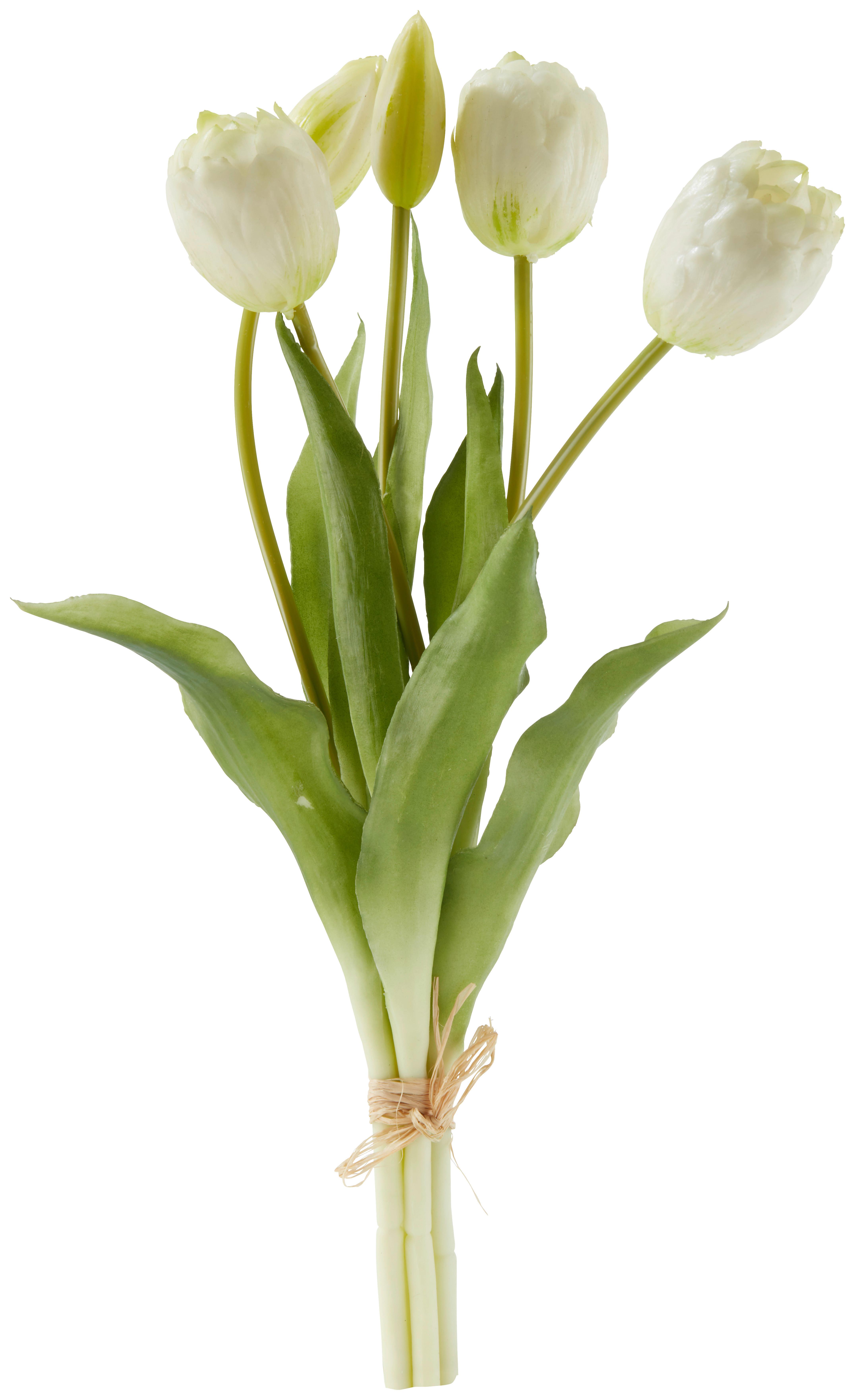 UMĚLÁ KVĚTINA TULPEN I - bílá/zelená, Moderní, kov/plast (39cm)