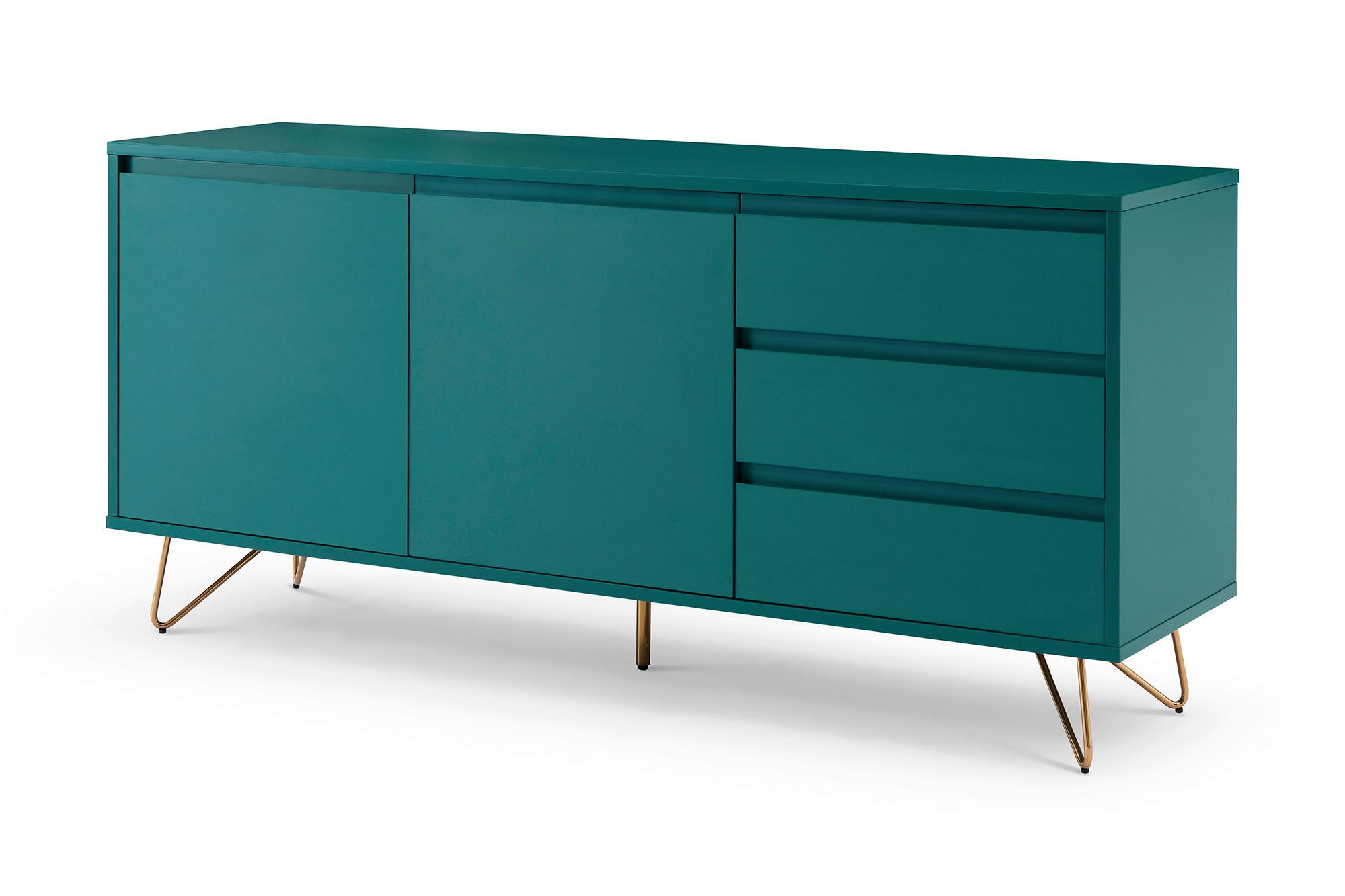 Sideboard Blau B: 150cm - Blau/Messingfarben, Design, Holzwerkstoff (150/70/40cm) - Livetastic
