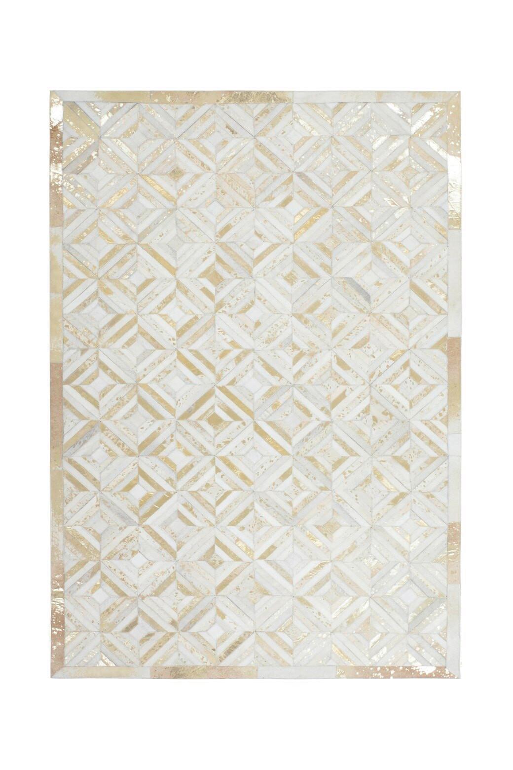 Flachwebteppich, 80x150 cm SPARK 410 ELFENBEIN / GOLD - Goldfarben/Creme, Basics, Leder (80/150cm) - Novel