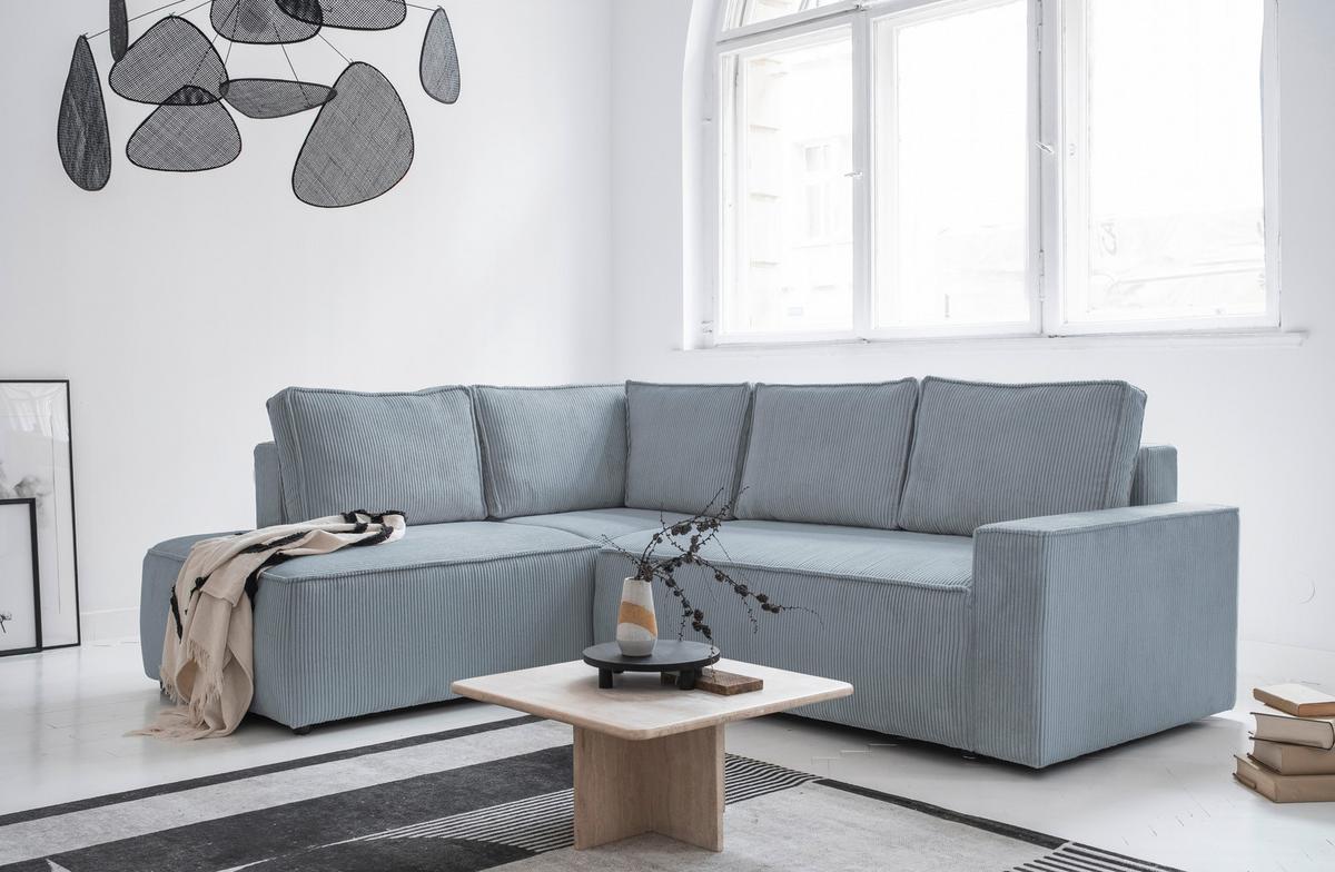 Sedačka OLIVER, levá, světle šedá barva - černá/světle šedá, Design, textil/plast (194/247cm) - MID.YOU