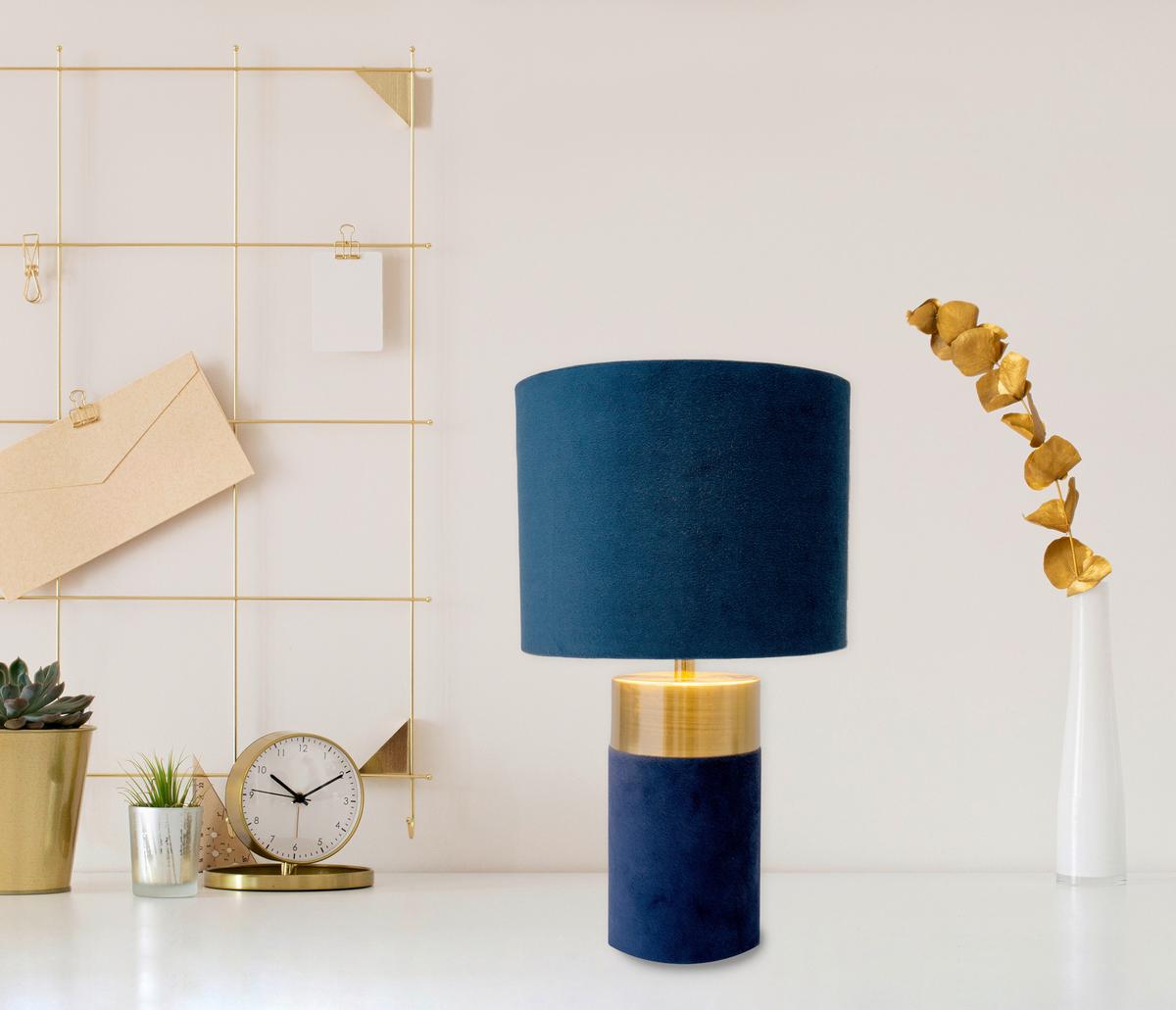 Tischleuchte Bordo - Blau/Goldfarben, Basics, Textil/Metall (18/32cm) - Näve