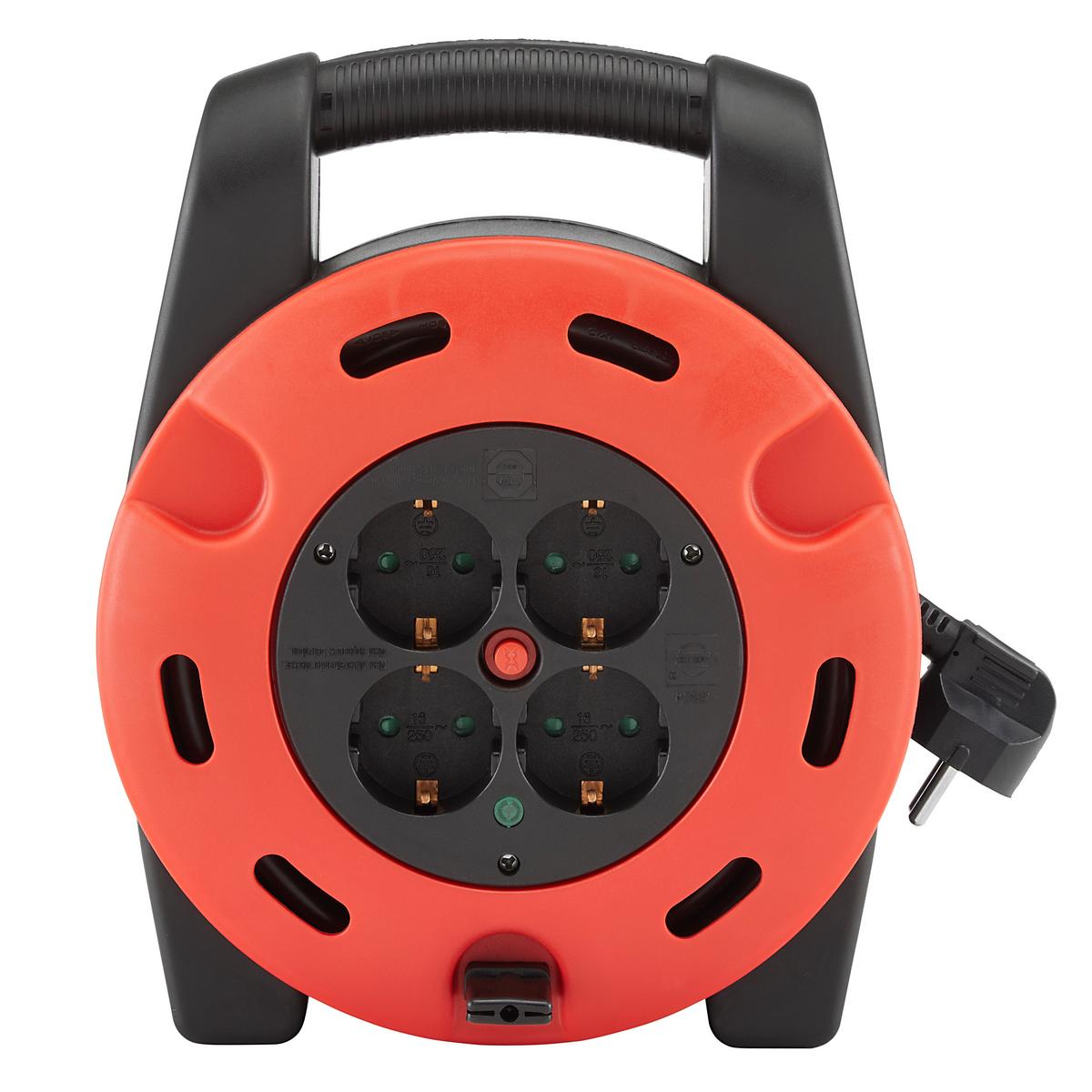 Kabeltrommel Albrik 4 Steckdosen, 10 M Kabel - Rot/Schwarz, KONVENTIONELL, Kunststoff (25/29/7cm) - Homezone
