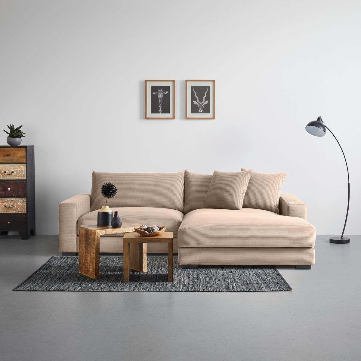 Rohová sedačka PEDRO, pravá, karamelový menčester - karamelová, Modern, textil (265/180cm) - Mömax