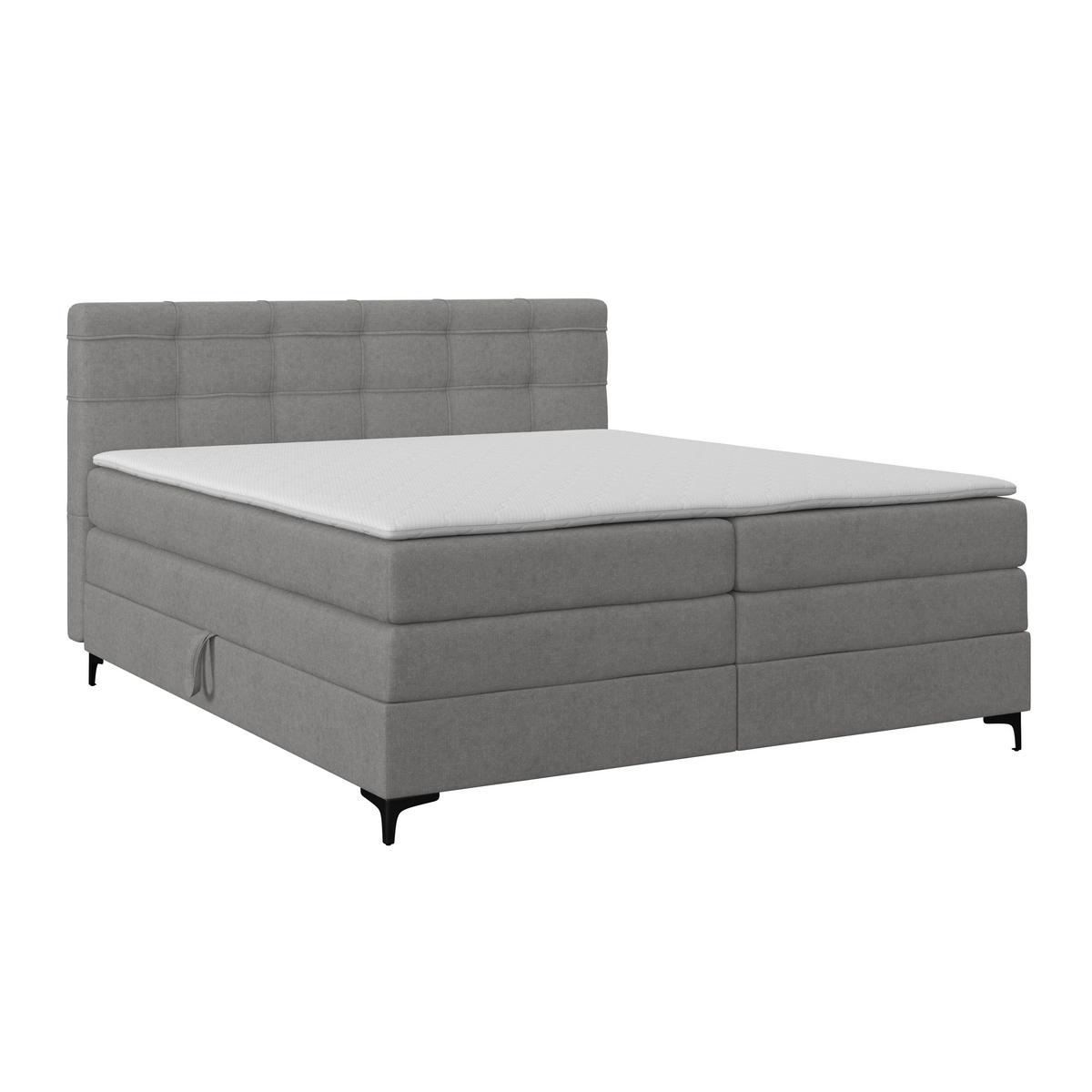 Boxspringbett MITTO Grau 160x200 cm - Schwarz/Grau, KONVENTIONELL, Textil/Metall (160/200cm)