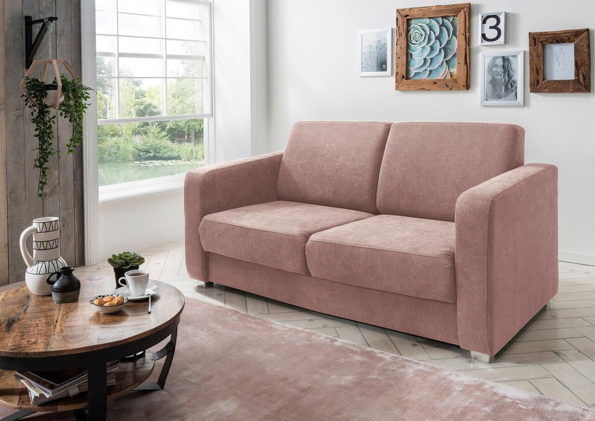 Schlafsofa Mia Rosa B: 159 cm - Chromfarben/Altrosa, Design, Textil (159/88/87cm) - Livetastic