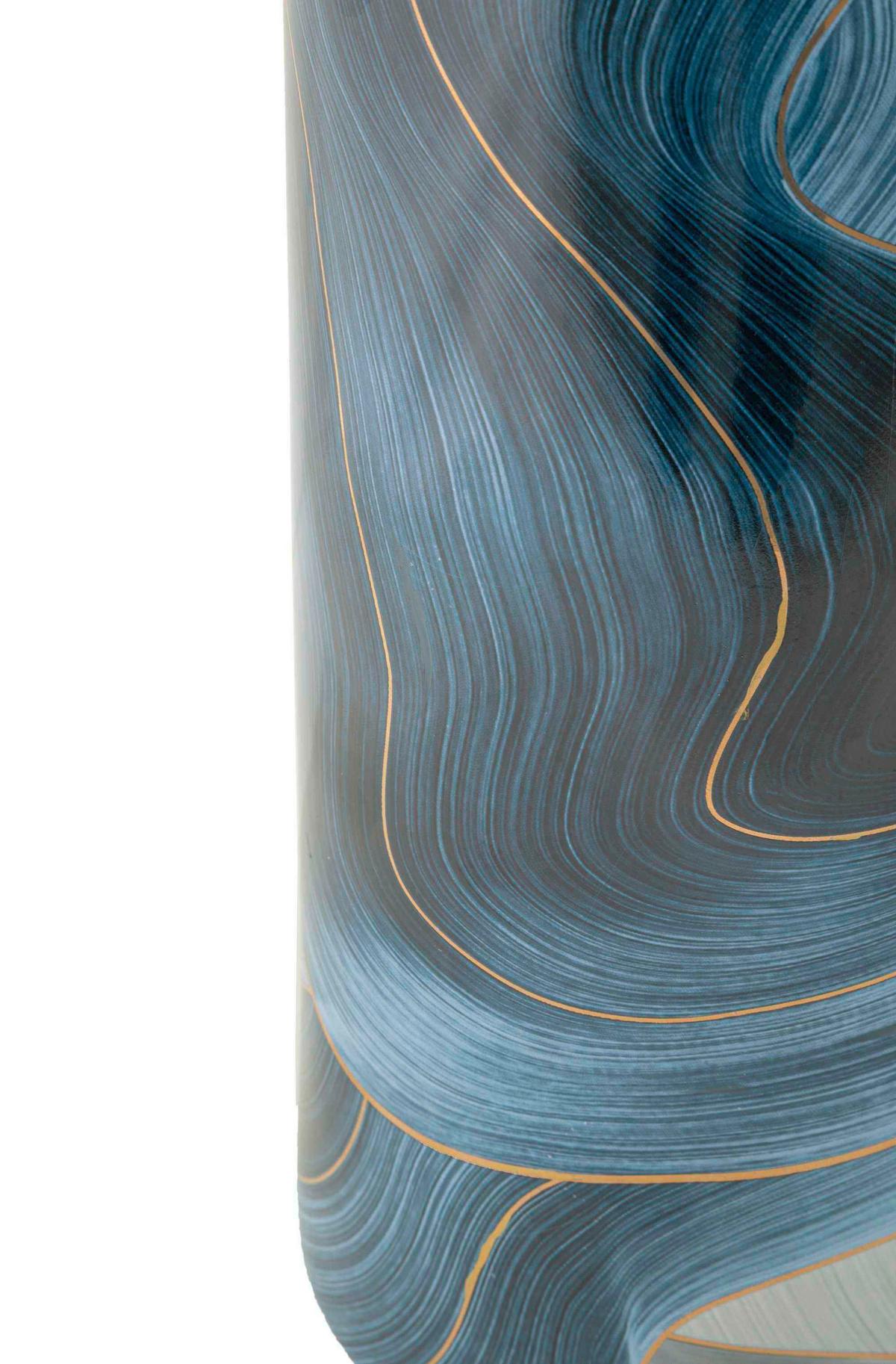 Vase Elegant Blau/Grau/Goldfarben B: 15 cm - Blau/Goldfarben, Basics, Keramik (15/34/15cm)