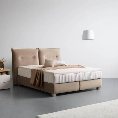 Posteľ boxspring Fog 160x200cm,béžová - strieborná/béžová, Lifestyle, drevo/kompozitné drevo (160/200cm) - Premium Living
