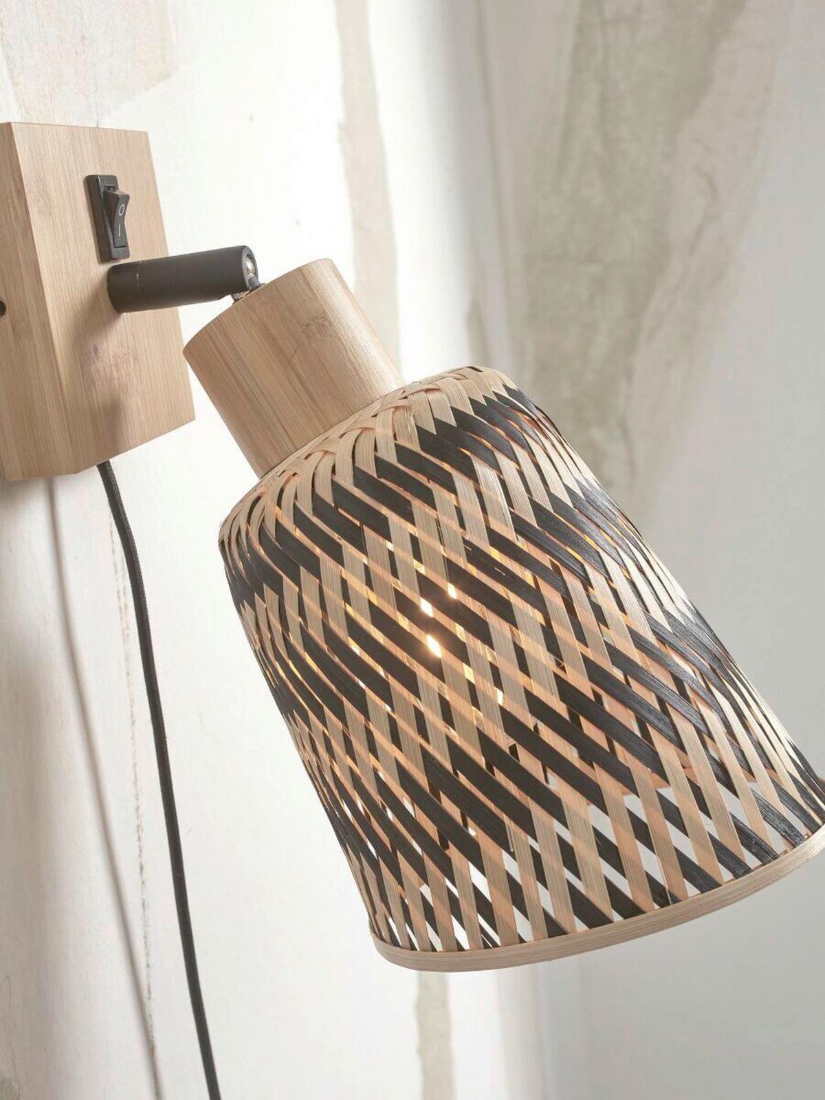 WANDLEUCHTE JAVA/W/N/15/BN - Schwarz/Naturfarben, Trend (15/15/22cm) - Good & Mojo