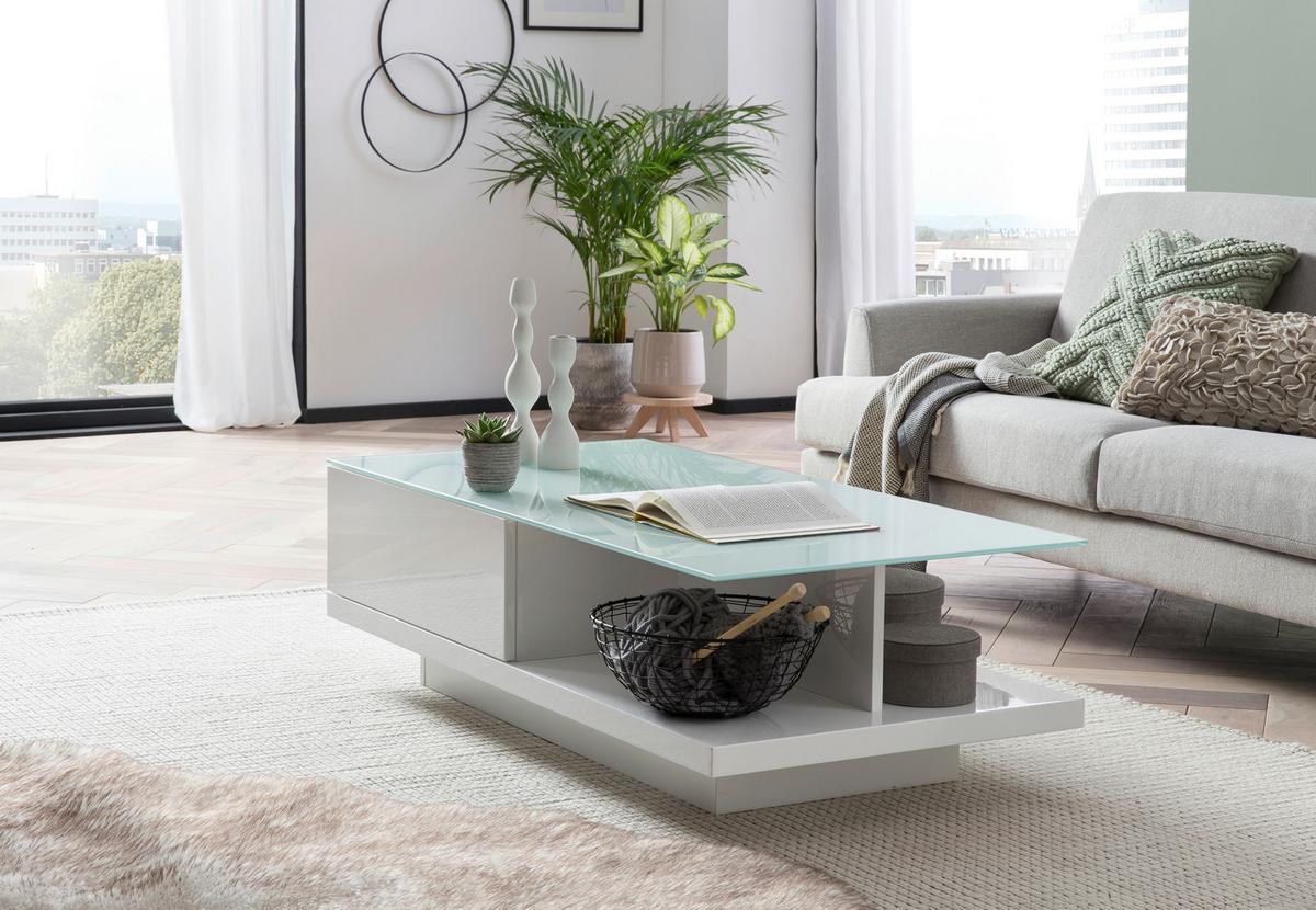 Couchtisch Weiß Hochglanz L: 120 Cm - Weiß Hochglanz/Weiß, Design, Glas/Holzwerkstoff (120/60/36cm) - Livetastic