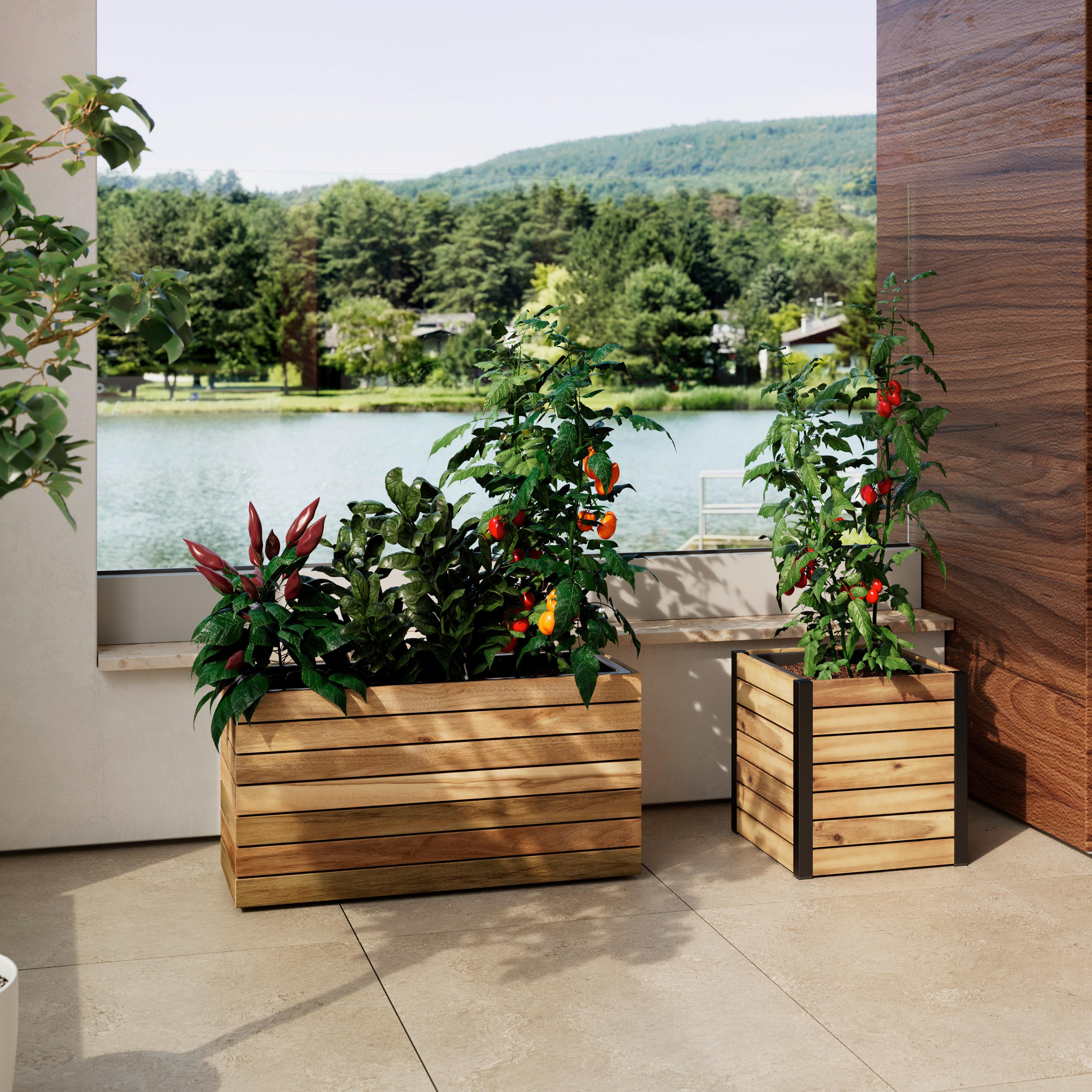 VYVÝŠENÝ ZÁHON MARLO - barvy akácie, Moderní, kov/dřevo (32/34/32cm) - Bessagi Garden