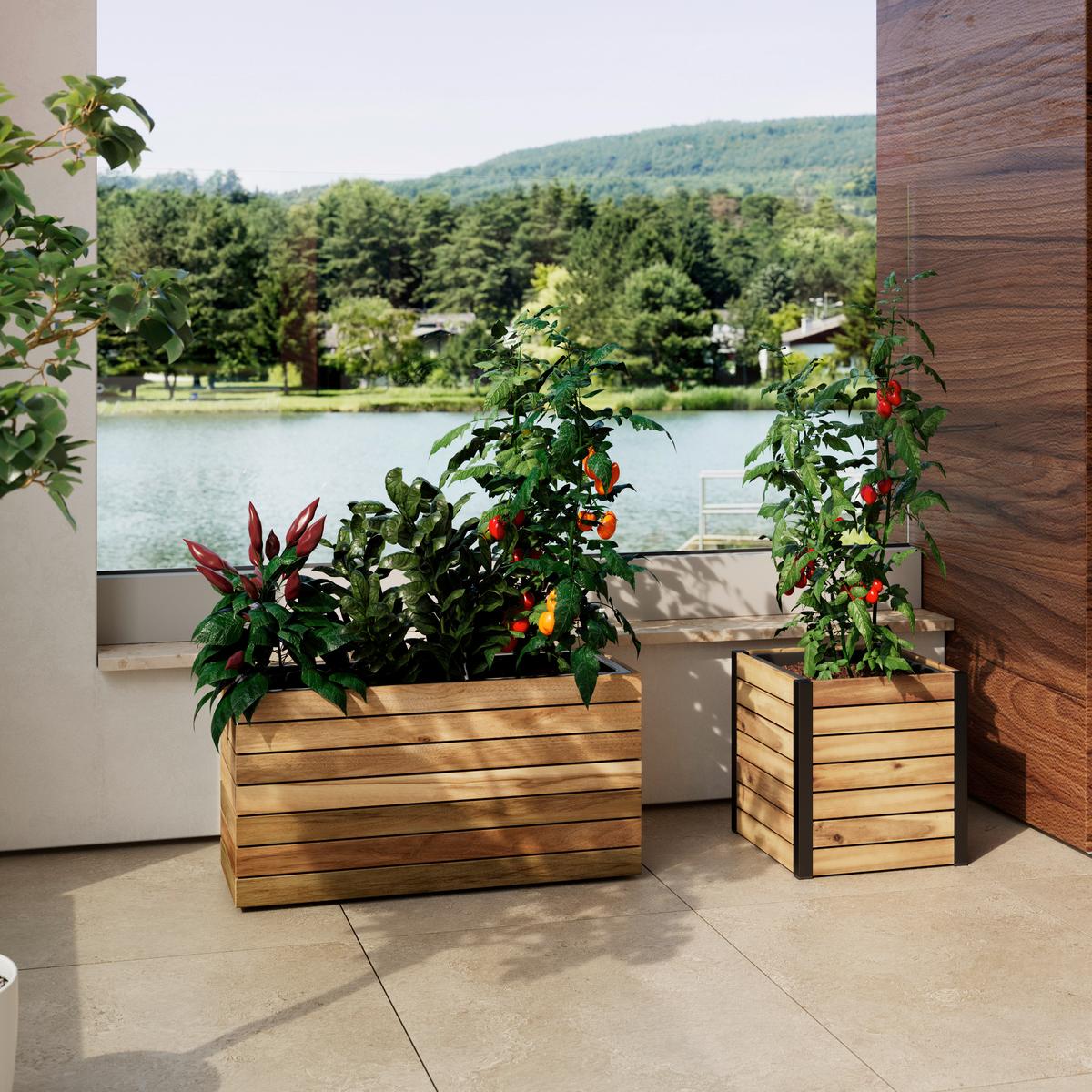 VYVÝŠENÝ ZÁHON MARLO - barvy akácie, Moderní, kov/dřevo (32/34/32cm) - Bessagi Garden