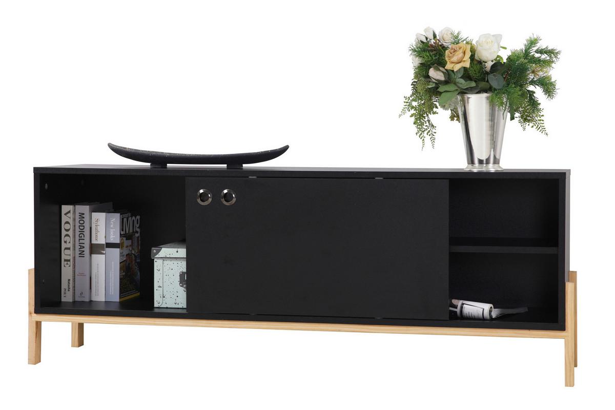 Lowboard Schwarz B: 140cm - Schwarz/Naturfarben, Design, Holzwerkstoff (140/51,5/35cm) - Livetastic