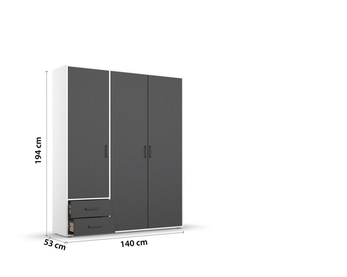 Drehtürenschrank Voyager Weiß,grau 140 cm - Weiß/Grau, MODERN, Holzwerkstoff (140/194/53cm) - Rauch Möbel