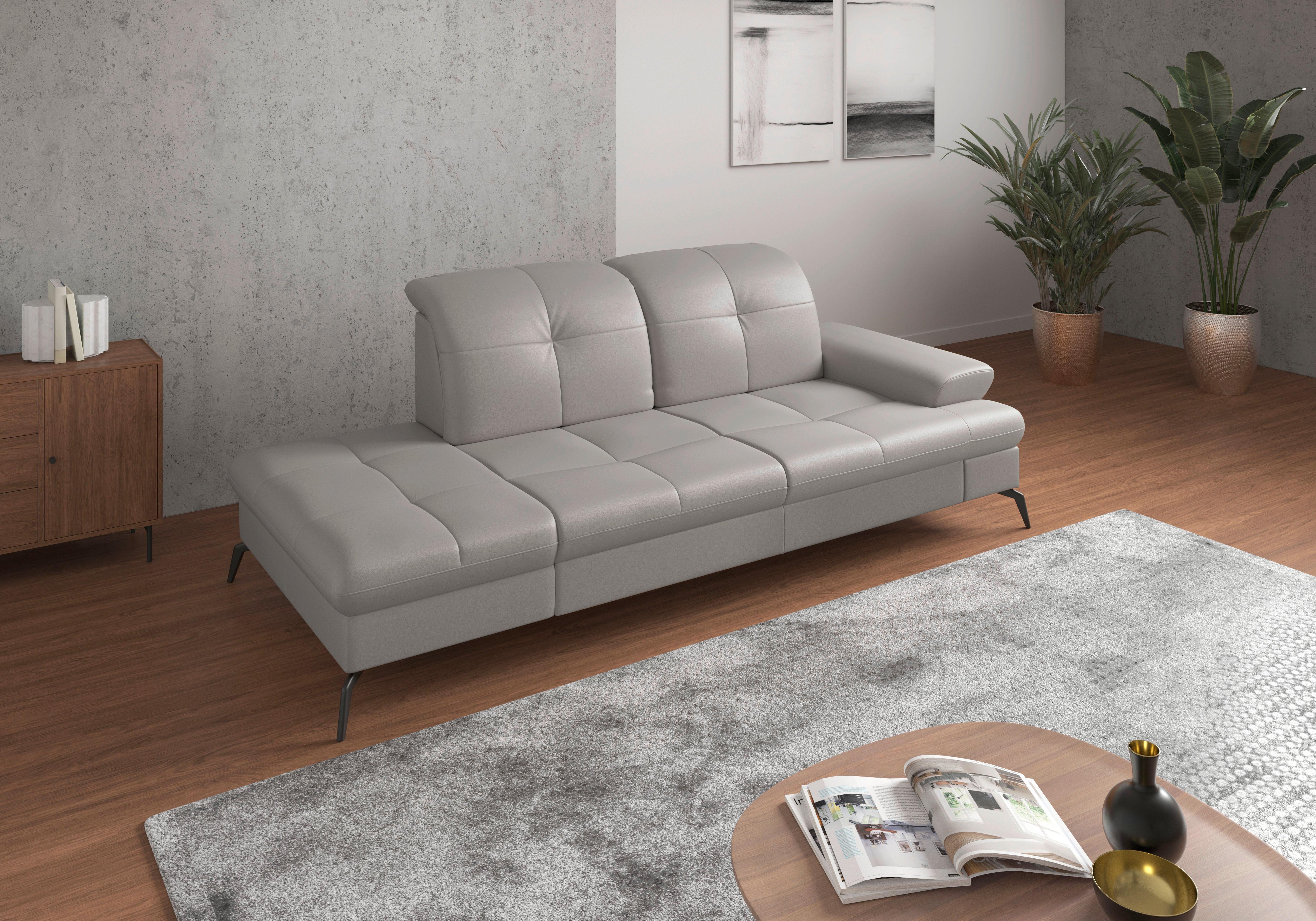 Récamiere Amica E, Hellgrau B: 231 Cm - Hellgrau/Schwarz, KONVENTIONELL, Leder/Textil (231/90/122cm) - Sit & More