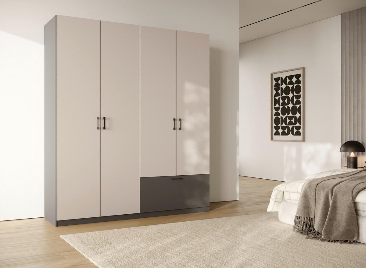 Drehtürenschrank Mit Schublade 180cm Mila Kaschmir/anthrazit - Kaschmir/Anthrazit, KONVENTIONELL, Holzwerkstoff (180/210/54cm)