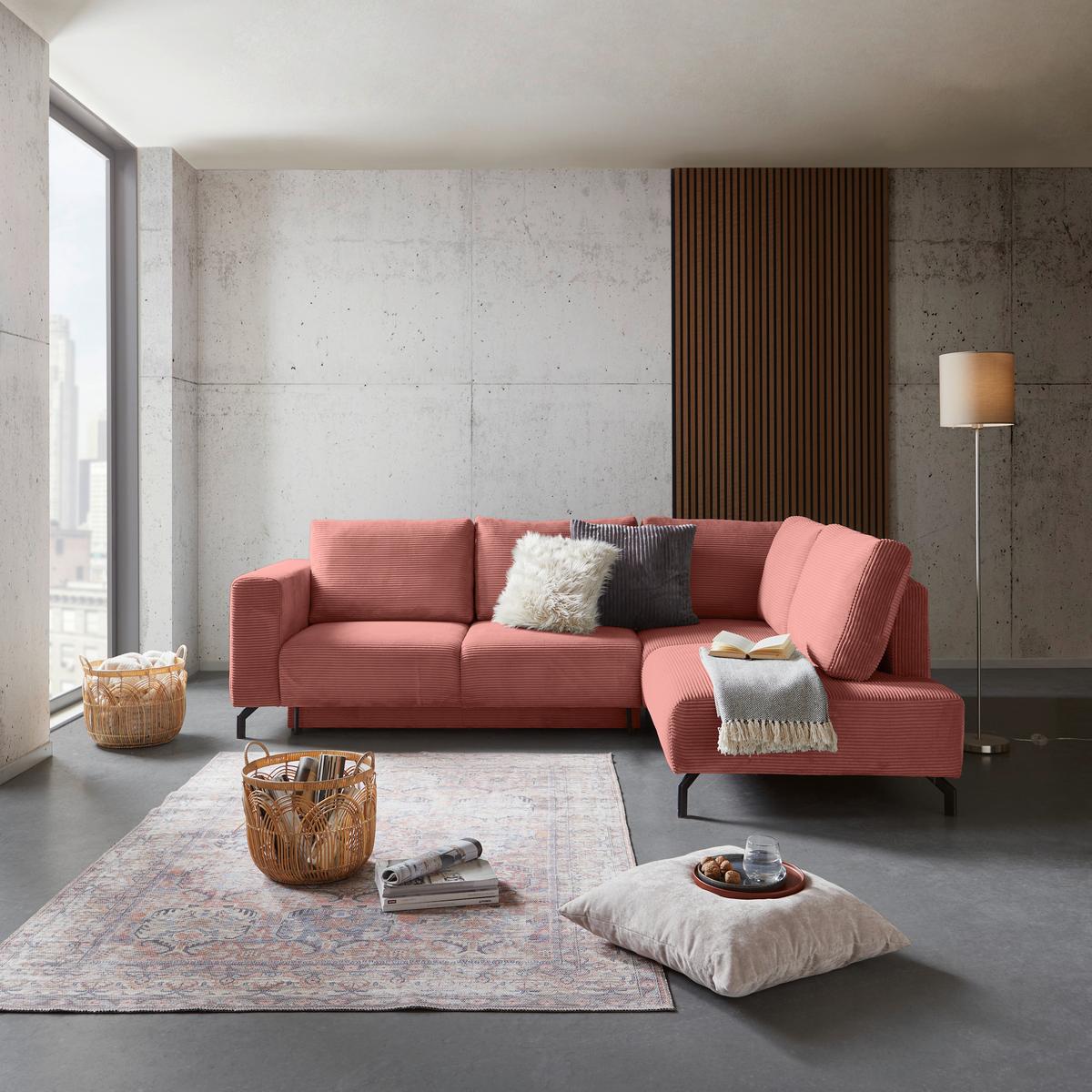 Rohová sedačka VENI, pravá, starorůžový manšestr - starorůžová/černá, Moderní, textil (272/210cm) - Ondega