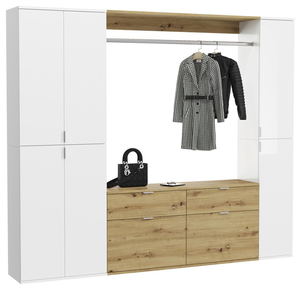 Garderobe Projekt X 3-Teilig Weiß/Eiche Artisan B: 212 cm - KONVENTIONELL, Holzwerkstoff (212/193/34cm) - MID.YOU