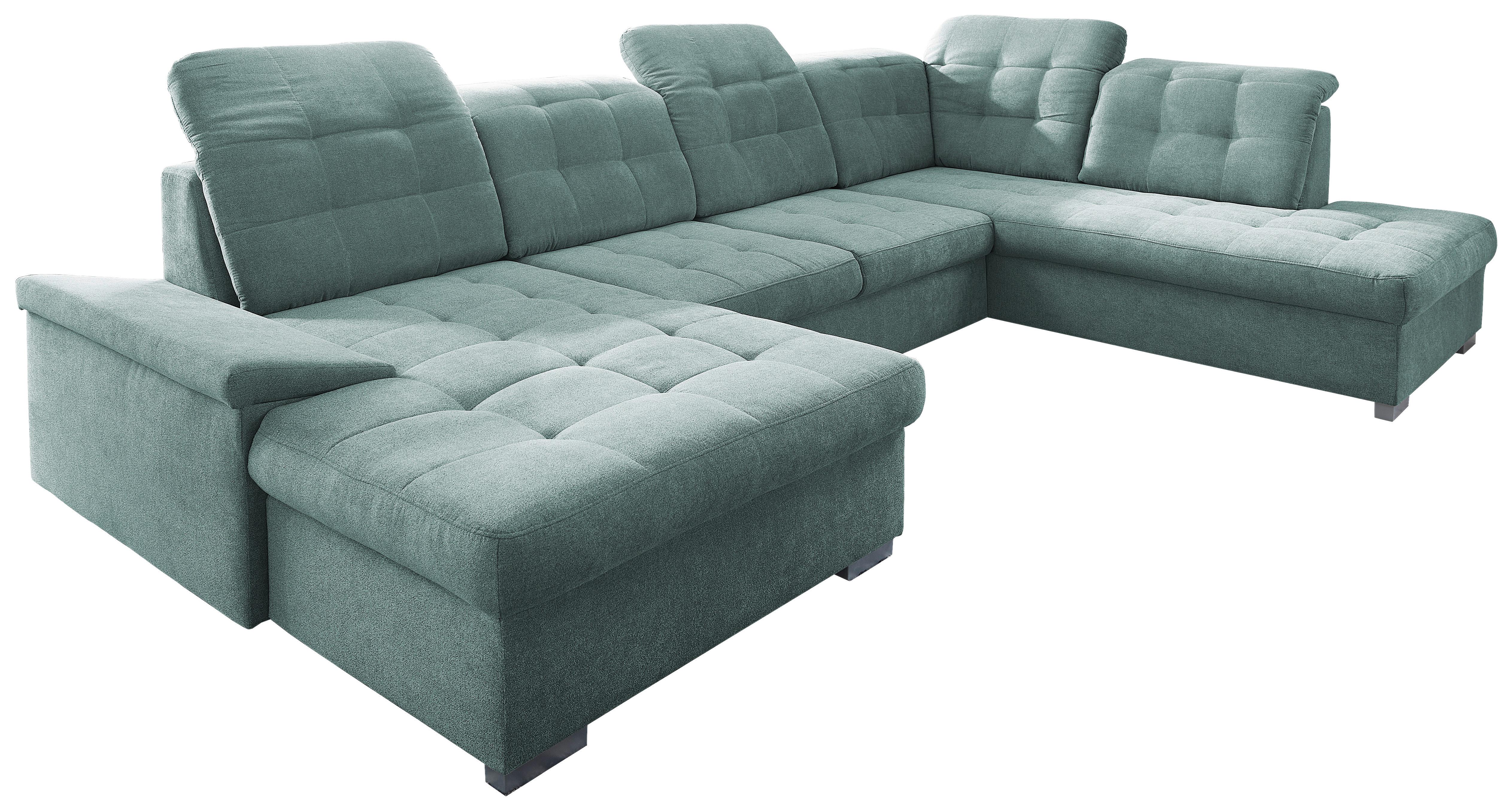 Wohnlandschaft Zira Mit Schlaffunktion Mintgrün - Chromfarben/Mintgrün, Design, Textil (169/330/212cm) - Livetastic