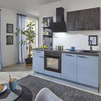 Küchenblock Pn105 / Pn 100 - Eiche dunkel/Pastellblau, Basics, Holzwerkstoff (205cm) - Pino