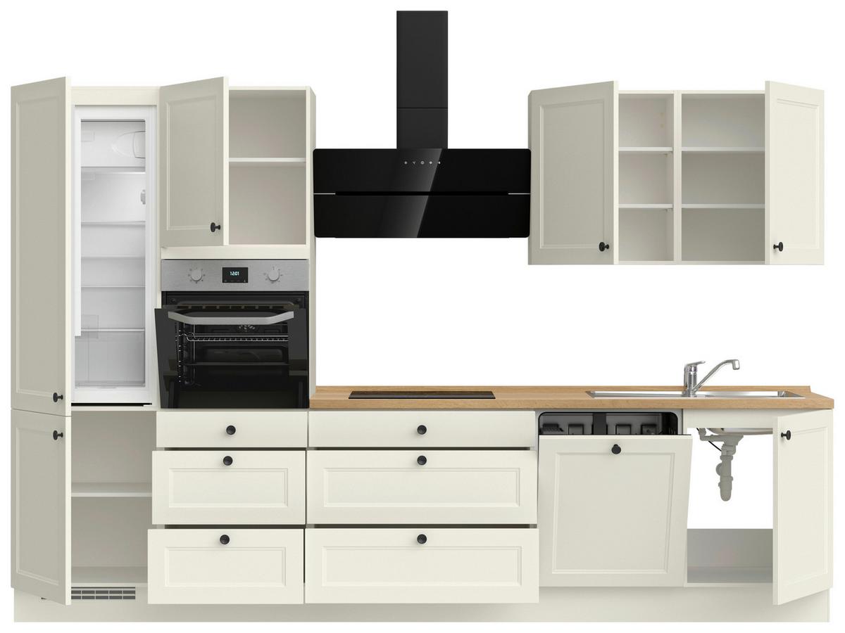 Kuchynská linka 330 cm, biela/dekor dub Sierra - čierna/biela, Modern, kov/kompozitné drevo (330cm) - Nobilia