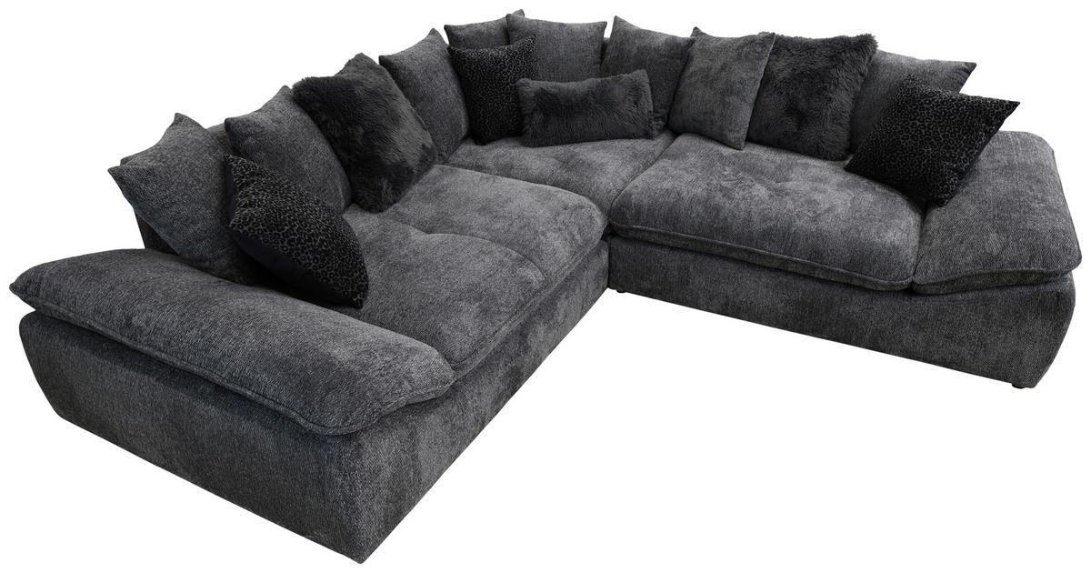 Sedačka DIUN, symetrická, antracitová, se 14 polštáři - šedá/černá, Trend, textil (278/278cm) - Luca Bessoni