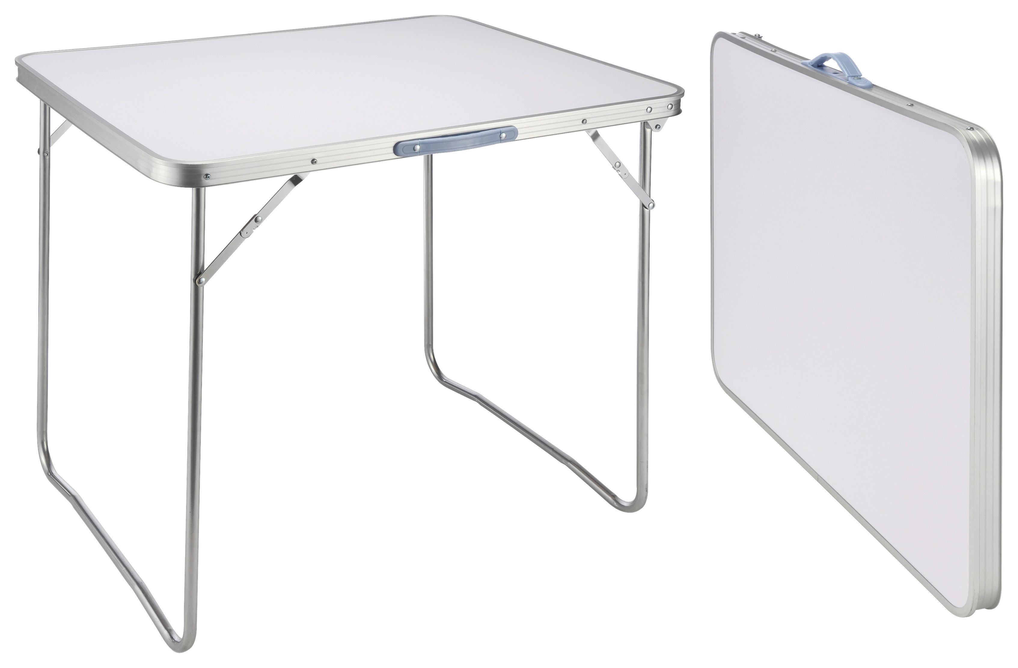 Campingtisch Klappbar 80x60 cm mit Tragegriff - Silberfarben/Weiß, Basics, Holzwerkstoff/Metall (80/69/60cm)