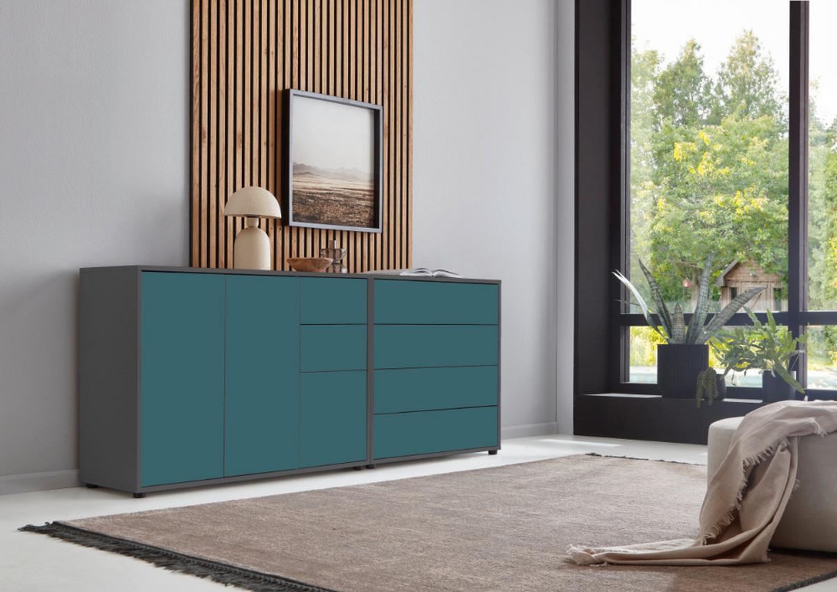 Sideboard Mailand Anthrazit/petrol B: 184,5cm - Anthrazit/Petrol, MODERN, Holzwerkstoff (184,5/73/33cm) - MID.YOU