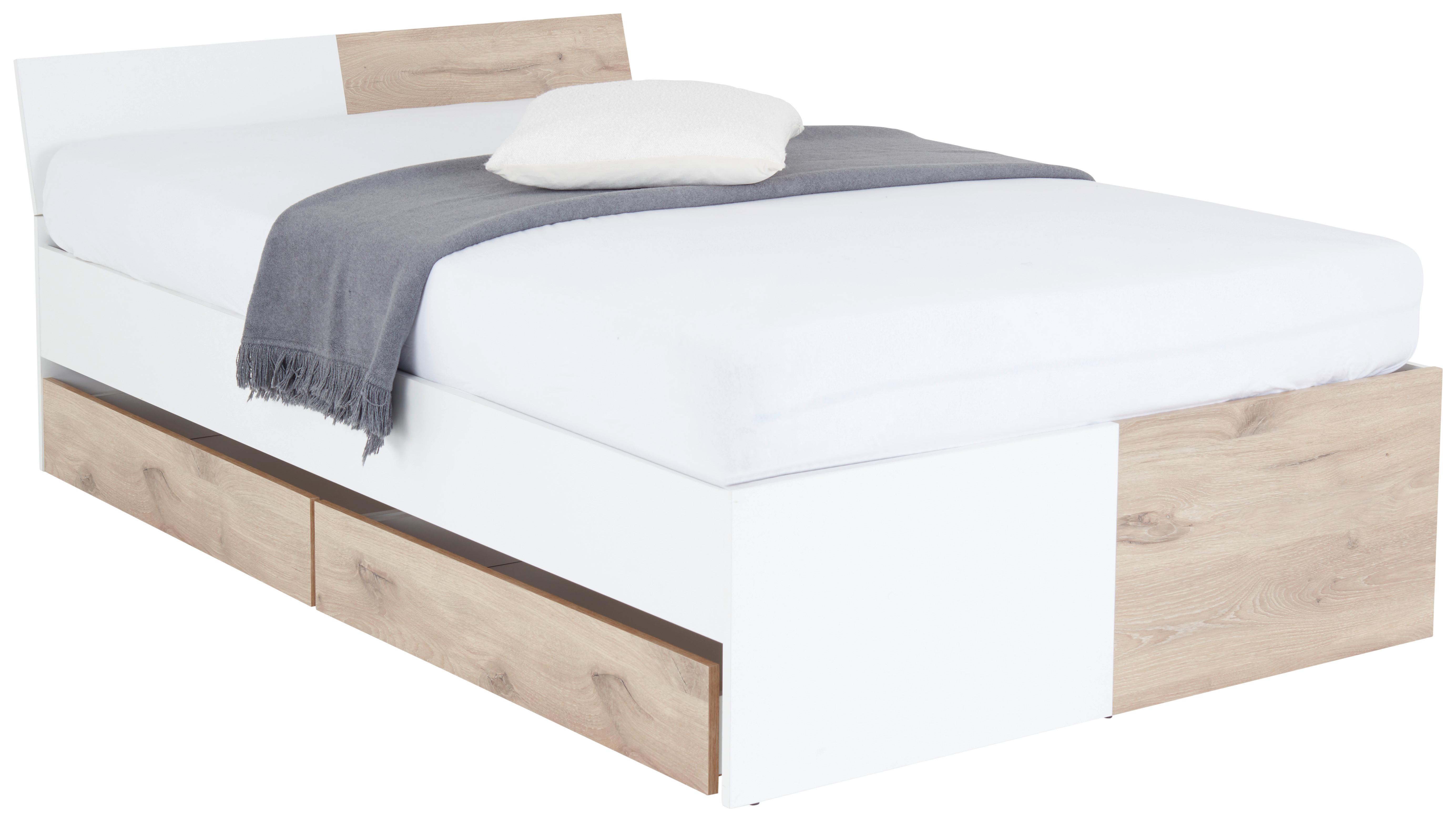 Holzbett 120x200 cm Alex Weiß Dekor/Viking Oak - Eichefarben/Weiß, KONVENTIONELL, Holzwerkstoff (120/200cm)