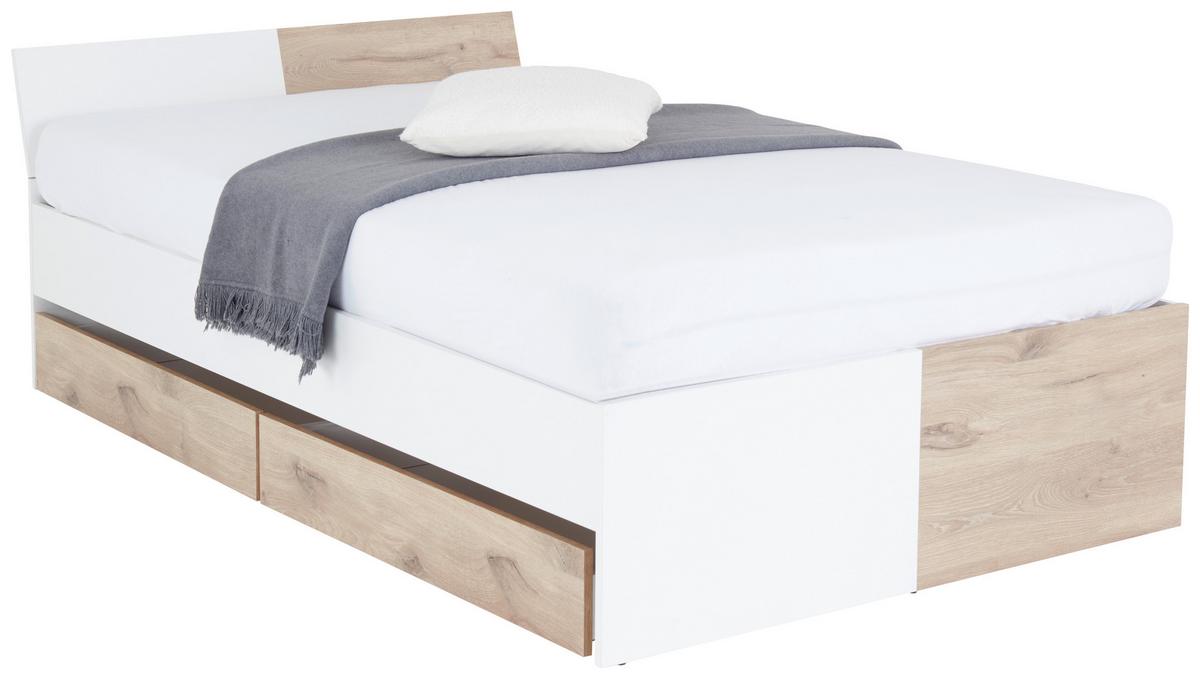 Holzbett 120x200 Cm Alex Weiß Dekor/viking Oak - Eichefarben/Weiß, KONVENTIONELL, Holzwerkstoff (120/200cm)