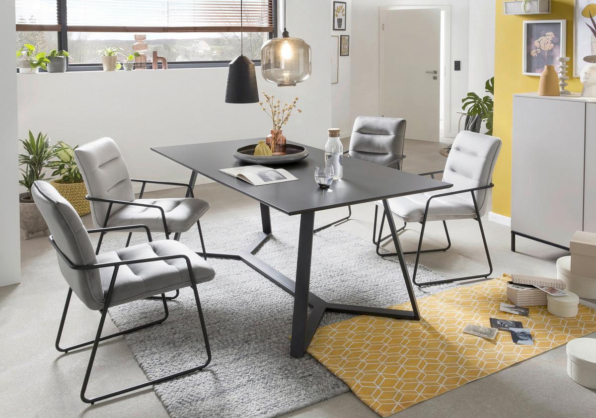 Esstisch Schwarz, Dunkelgrau L: 180cm - Dunkelgrau/Schwarz, Design, Holzwerkstoff/Metall (180/90/75cm) - Livetastic