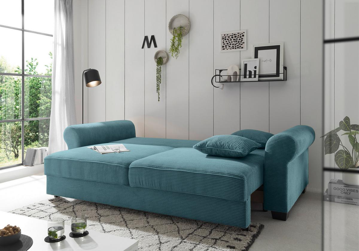 Schlafsofa Maureen, Azurblau B: 247 Cm - Azurblau/Schwarz, KONVENTIONELL, Textil (247/95/125cm) - MID.YOU