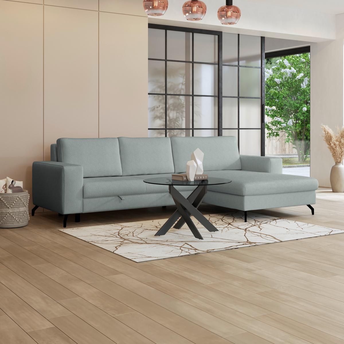 Ecksofa mit Bettkasten Cloud Salbeigrün Cord 290x178 cm - Salbeigrün, Trend, Textil (290/178cm)