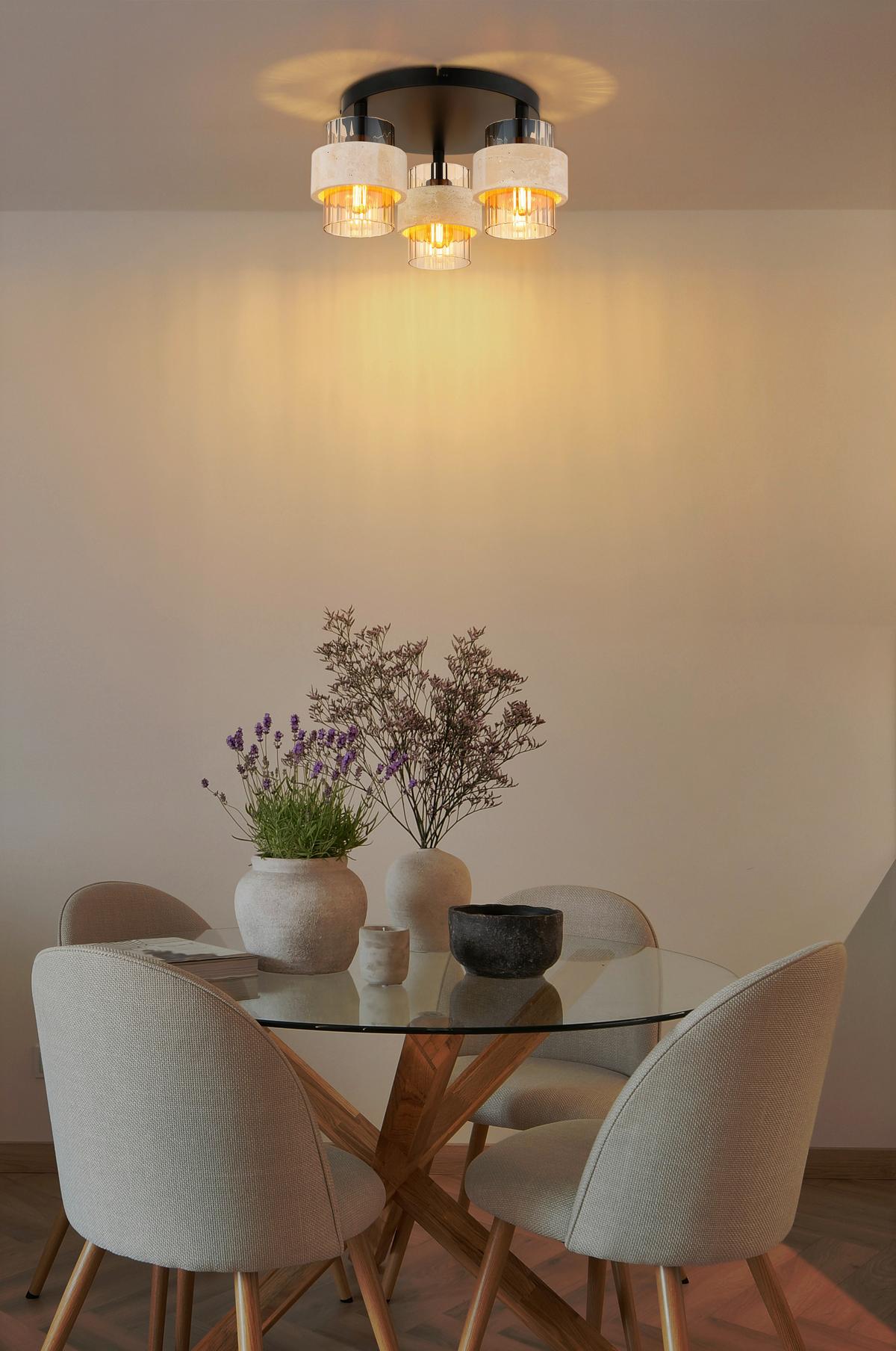 DECKENLEUCHTE Daren - Beige/Messingfarben, Design, Glas/Stein (37,5/20,5cm) - Globo