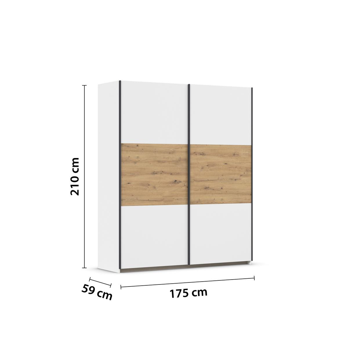 Schwebetürenschrank Neo Weiß Eiche Artisan Dekor - Weiß/Eiche Artisan, MODERN, Holzwerkstoff (175/210/59cm) - Rauch Möbel
