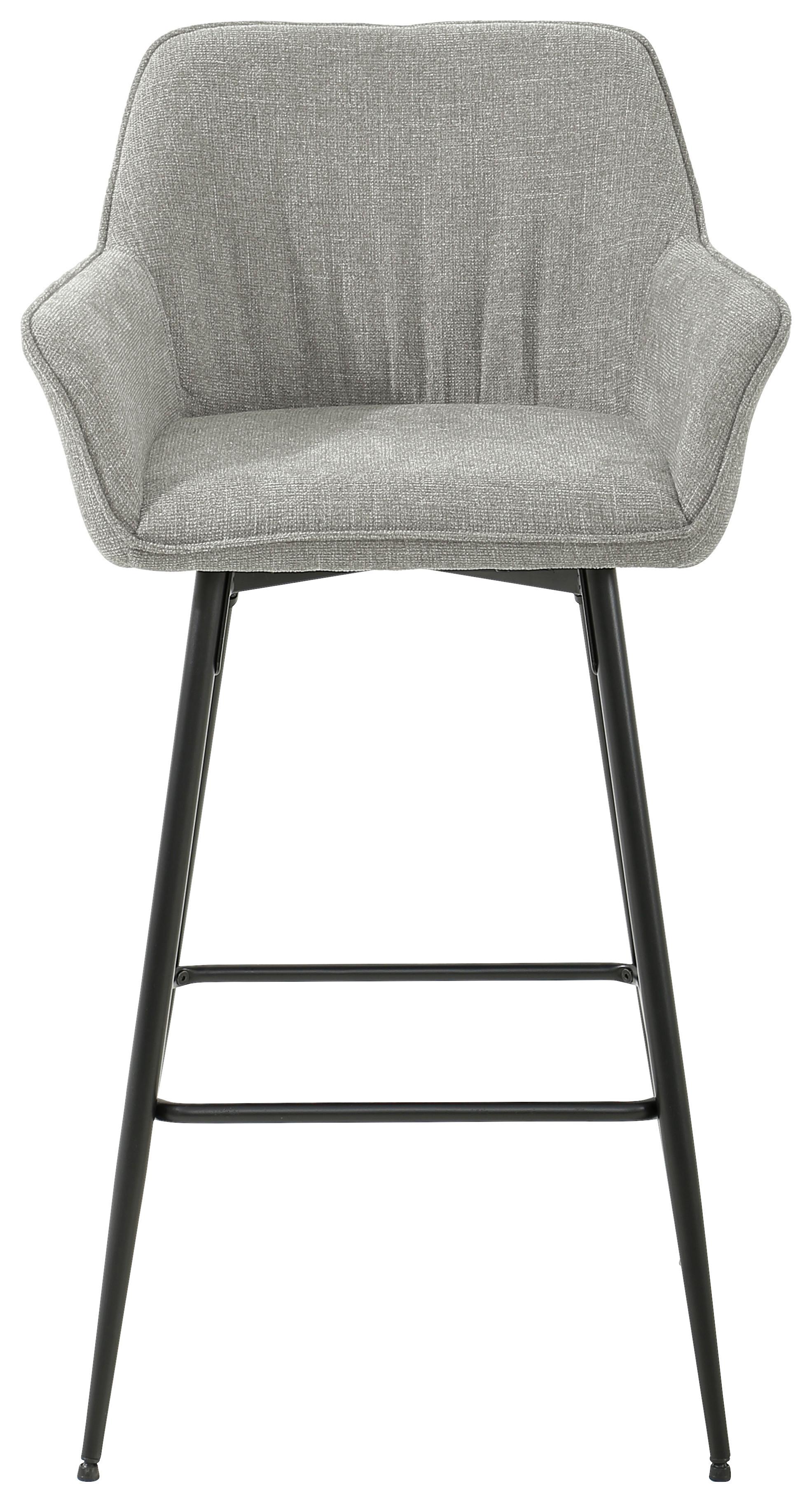 Barhocker Pim mit Armlehne Leinenoptik Taupe, B: 57 cm - Taupe/Schwarz, KONVENTIONELL, Holz/Textil (57/105/57cm) - MID.YOU