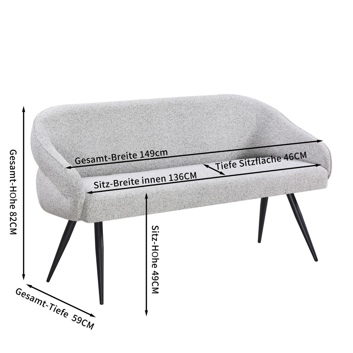 Sitzbank Royal Beige/Grau B: 150 cm - Schwarz/Grau, MODERN, Textil/Metall (150ml) - Livetastic
