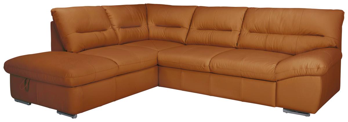 Ecksofa William, Cognac S: 216x268 cm - Chromfarben/Cognac, Design, Leder (216/268cm) - Livetastic
