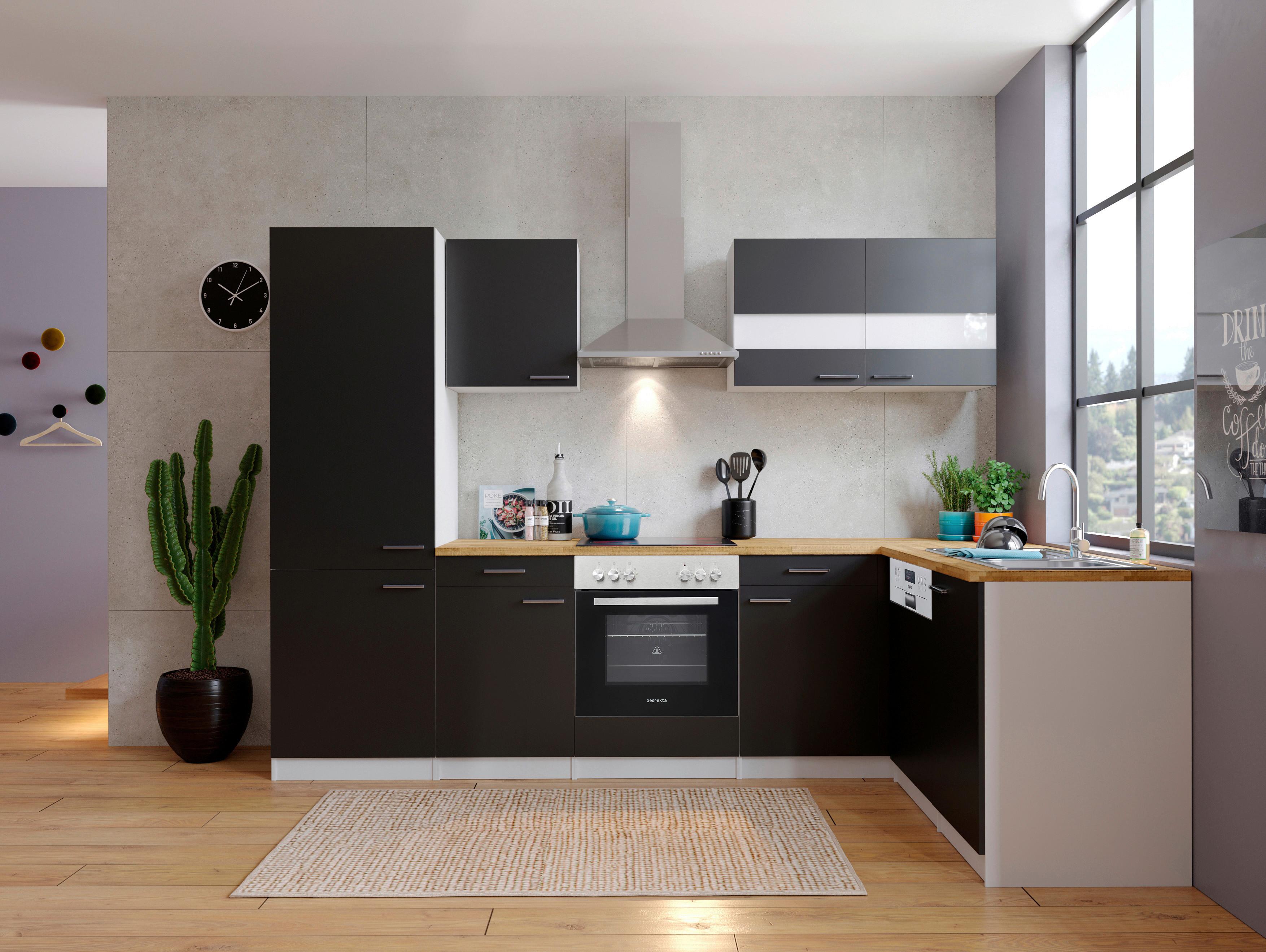 Eckküche Malia L-Küchenblock 280 Cm - Nussbaumfarben/Schwarz, Basics, Holzwerkstoff (280/172cm) - Respekta