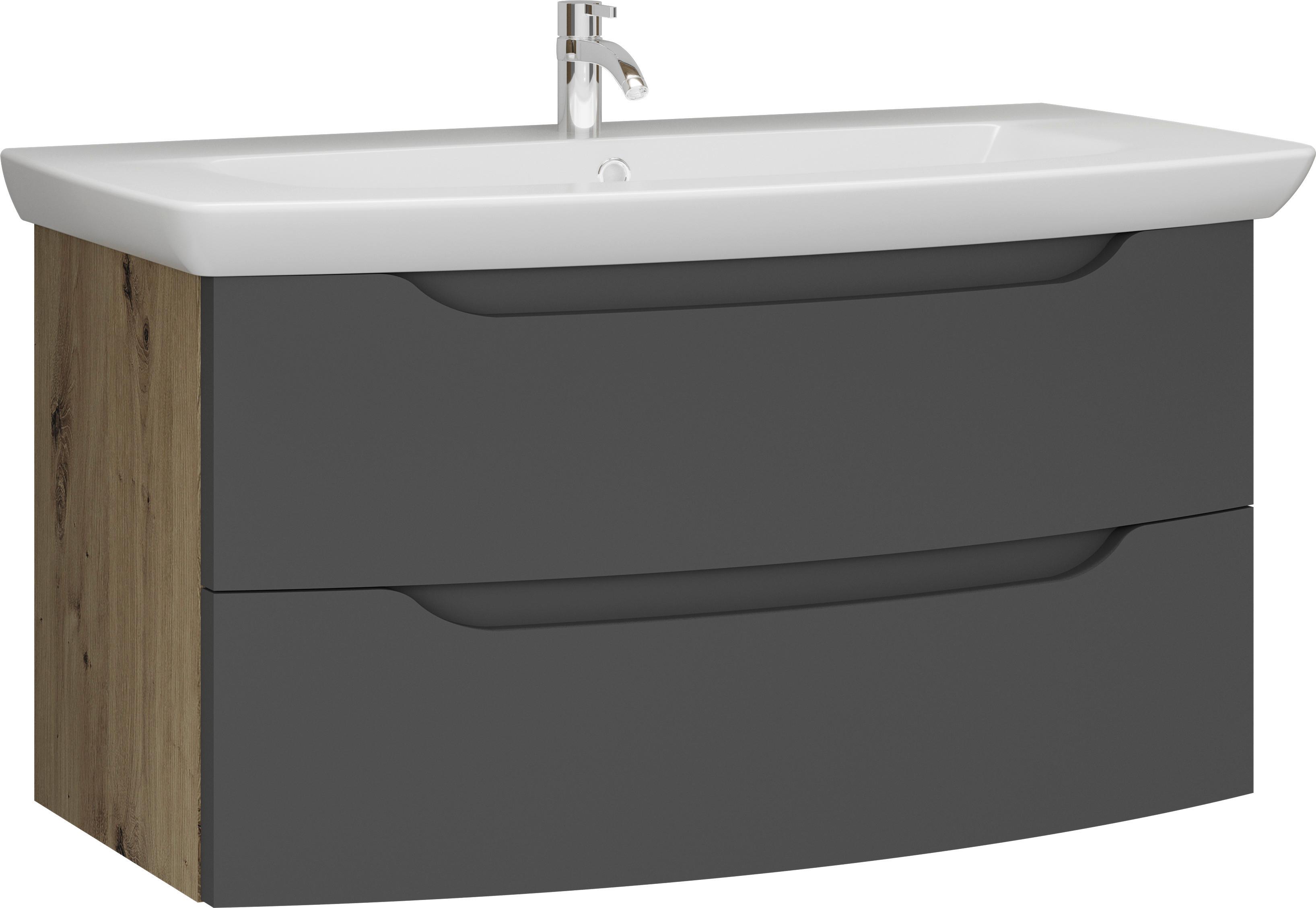 Waschtischkombi C-Line Wbu Eichefarben/Anthrazit B: 90 cm - Eichefarben/Anthrazit, MODERN, Keramik/Holzwerkstoff (90cm) - Stylife