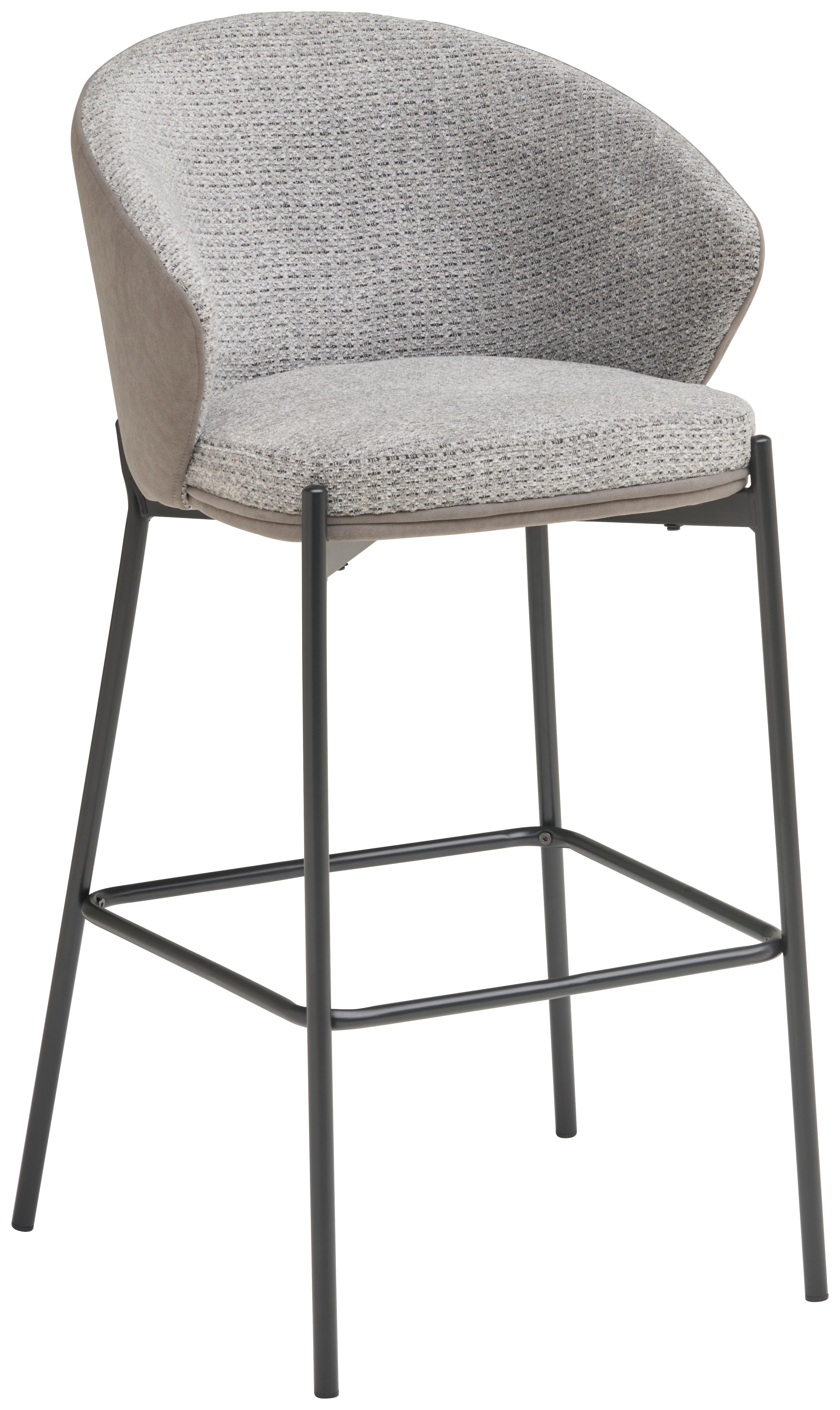 Barhocker Corey Samt Grau B: 53,5 cm - Schwarz/Grau, MODERN, Textil/Metall (53,5/101/54cm) - MID.YOU