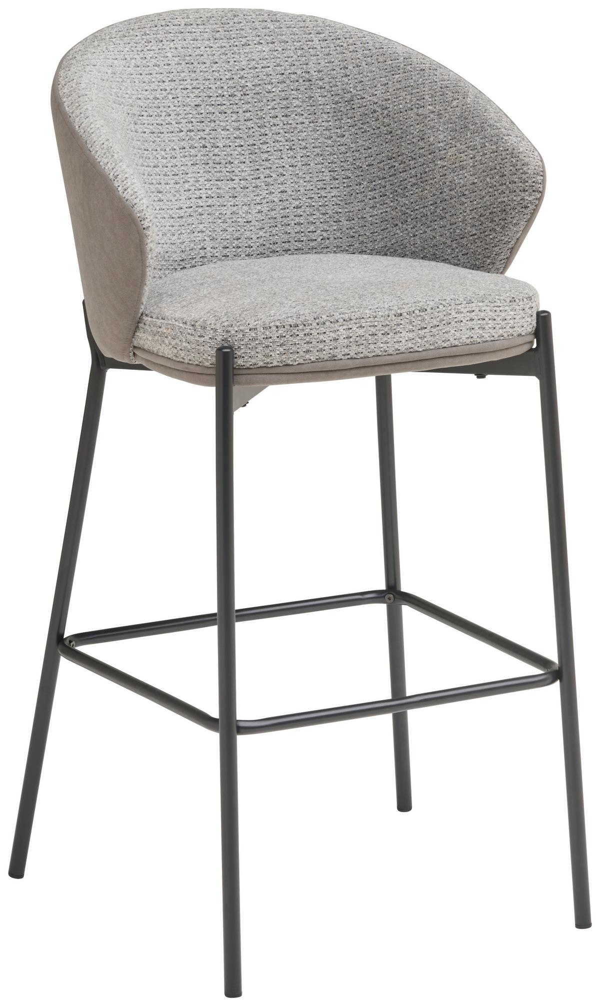 Barhocker Corey Samt Grau B: 53,5 Cm - Schwarz/Grau, MODERN, Textil/Metall (53,5/101/54cm) - MID.YOU