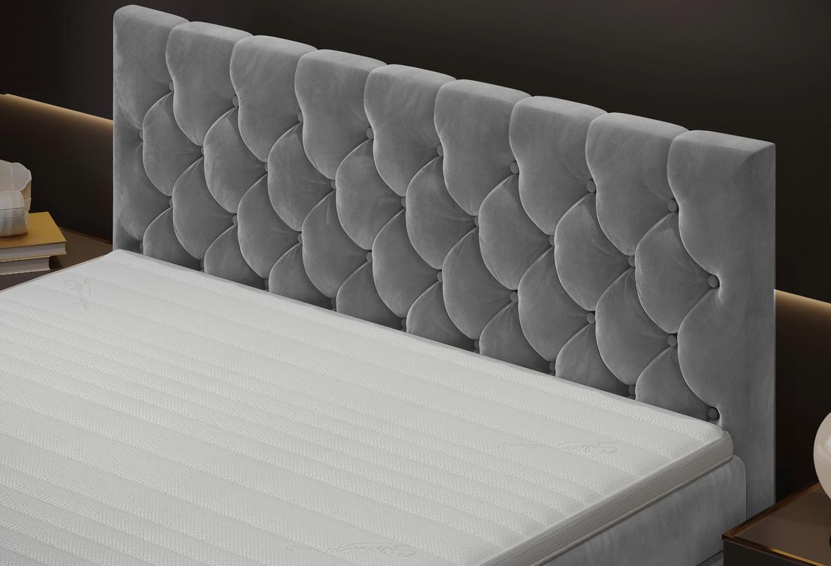 Boxspringbett Elio Silberfarben 180x200 cm H3 - Silberfarben/Schwarz, ROMANTIK / LANDHAUS, Textil (184/121/212cm) - James Wood